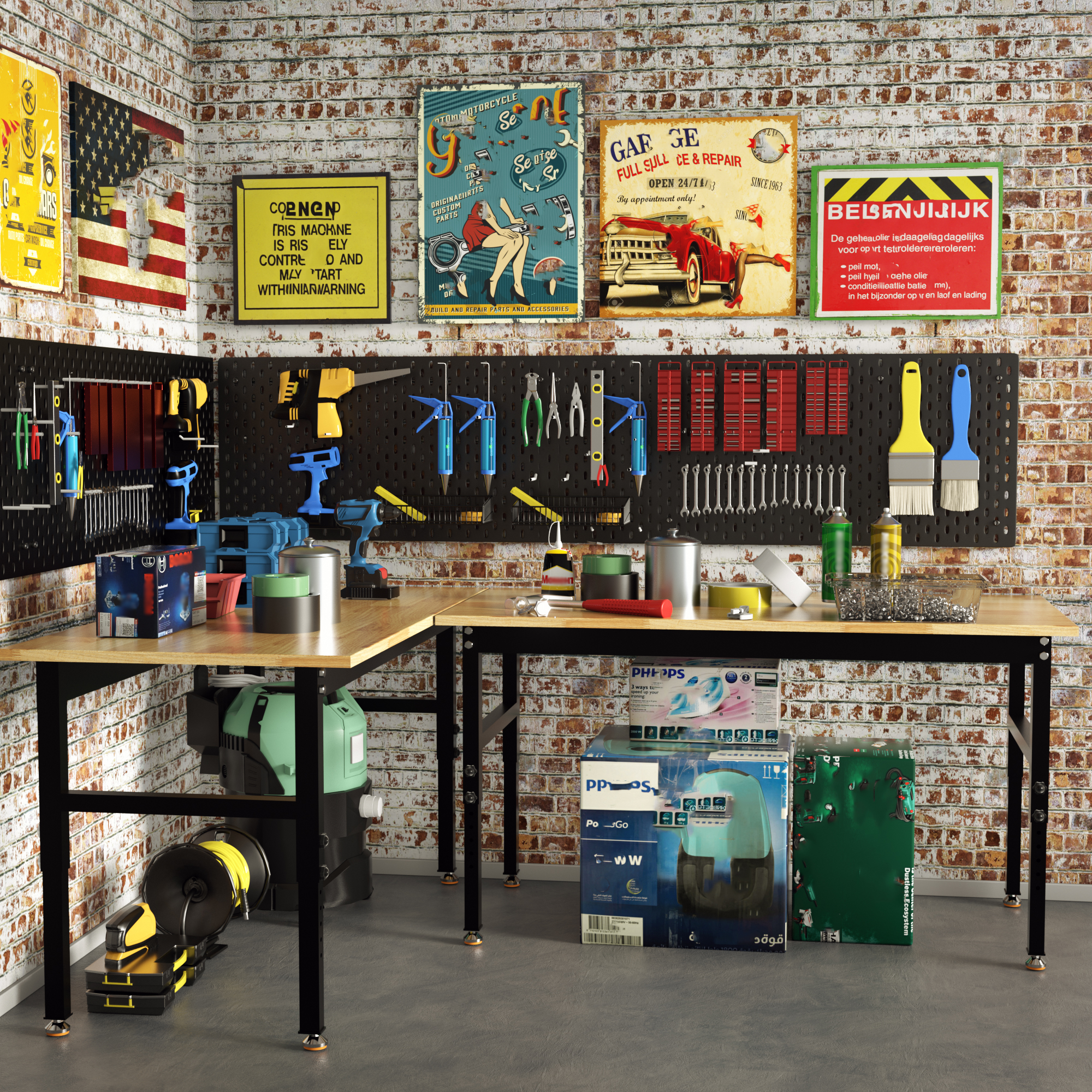 Joywind Heavy-Duty 48" Adjustable Height Workbench for Garage, Rubberwood Work Table with Locking Wheels & 2000 lb Weight Capacity