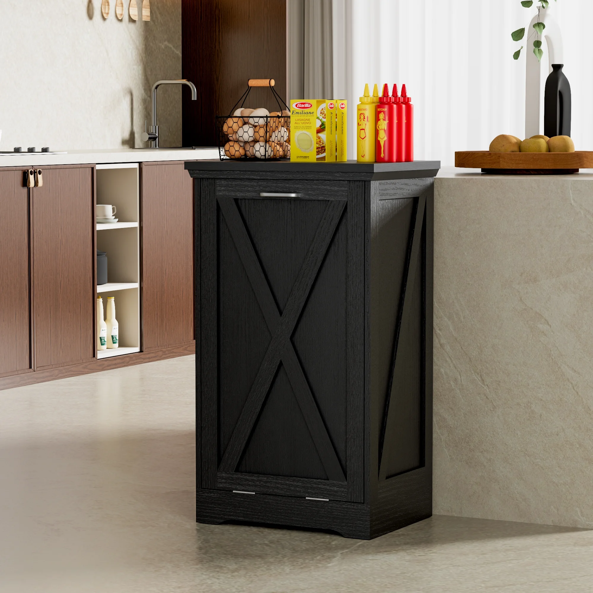 Joywind 13 Gallon Tilt-Out Trash Can Cabinet – Hidden Kitchen Trash Bin with Odor Control & Negative Ion, Pet-Proof Design –Black