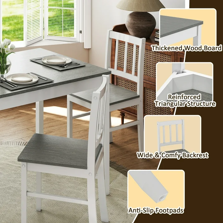 Joywind 5-Piece Solid Wood Dining Set – Rectangular Dining Table with 4 Chairs, Modern Brown Design for Kitchen, Dining Room & Restaurant