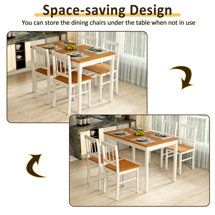 Joywind 5-Piece Solid Wood Dining Set – Rectangular Dining Table with 4 Chairs, Modern Brown Design for Kitchen, Dining Room & Restaurant