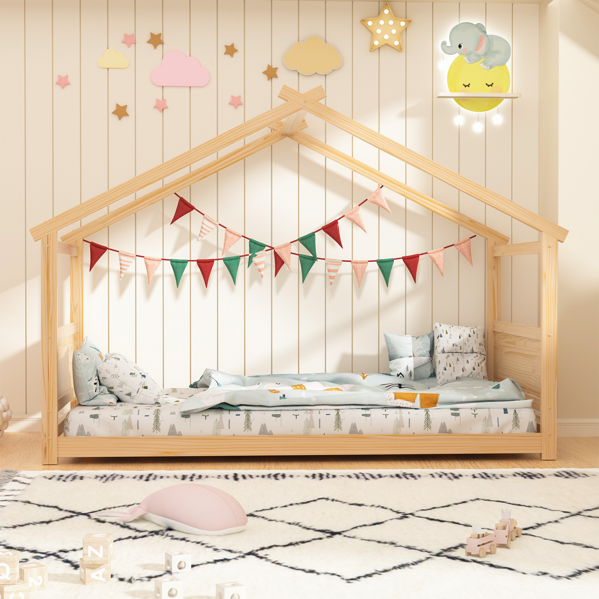 Joywind House Bed for Kids, Twin Floor Bed Frame, House Bed Frame for Toddlers, Kids, Boys, Girls