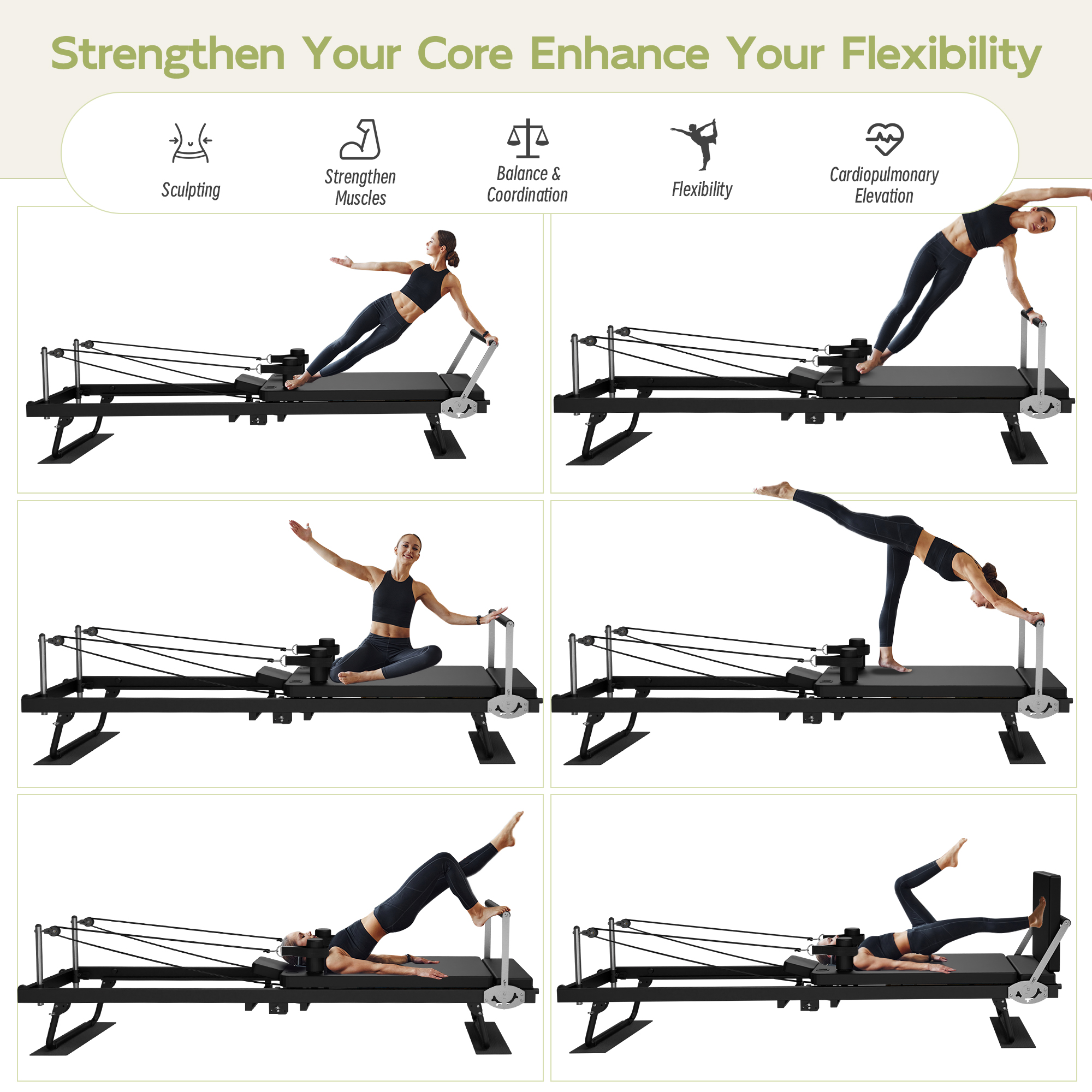 Joywind Foldable Pilates Reformer Machine - Extra-Wide & Lengthened Platform, 400 lbs Capacity
