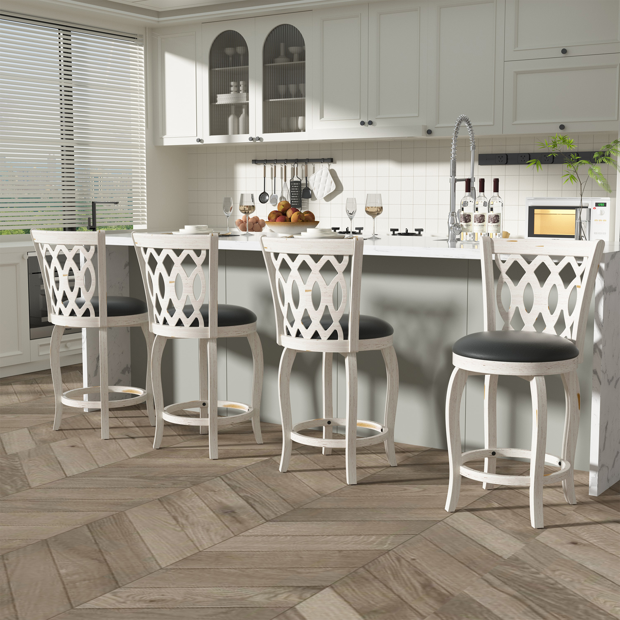 Joywind 24" Counter Height Swivel Bar Stools with High Back, Upholstered Seat & Solid Wood Footrest, Set of 2