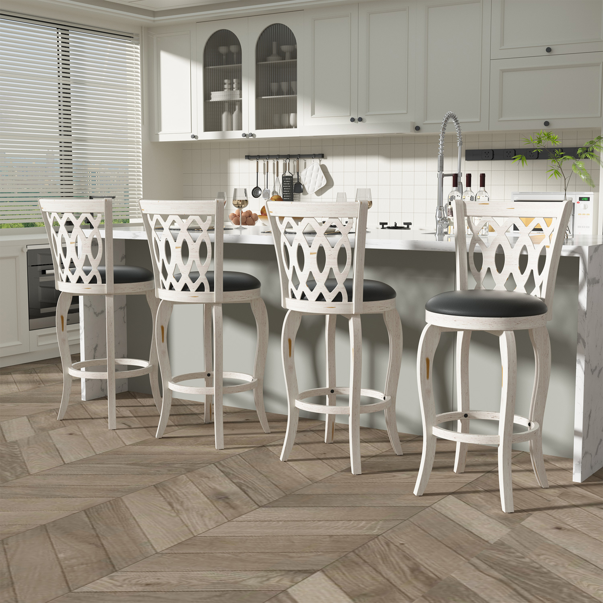 Joywind 29" Bar Height Swivel Bar Stools with High Back, Upholstered Seat & Solid Wood Footrest, Set of 2