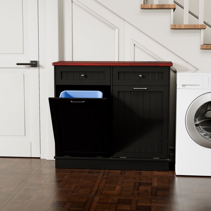 Joywind Double Tilt Out Trash Cabinet, Wooden Free Standing Recycling Bin, 20 Gallon