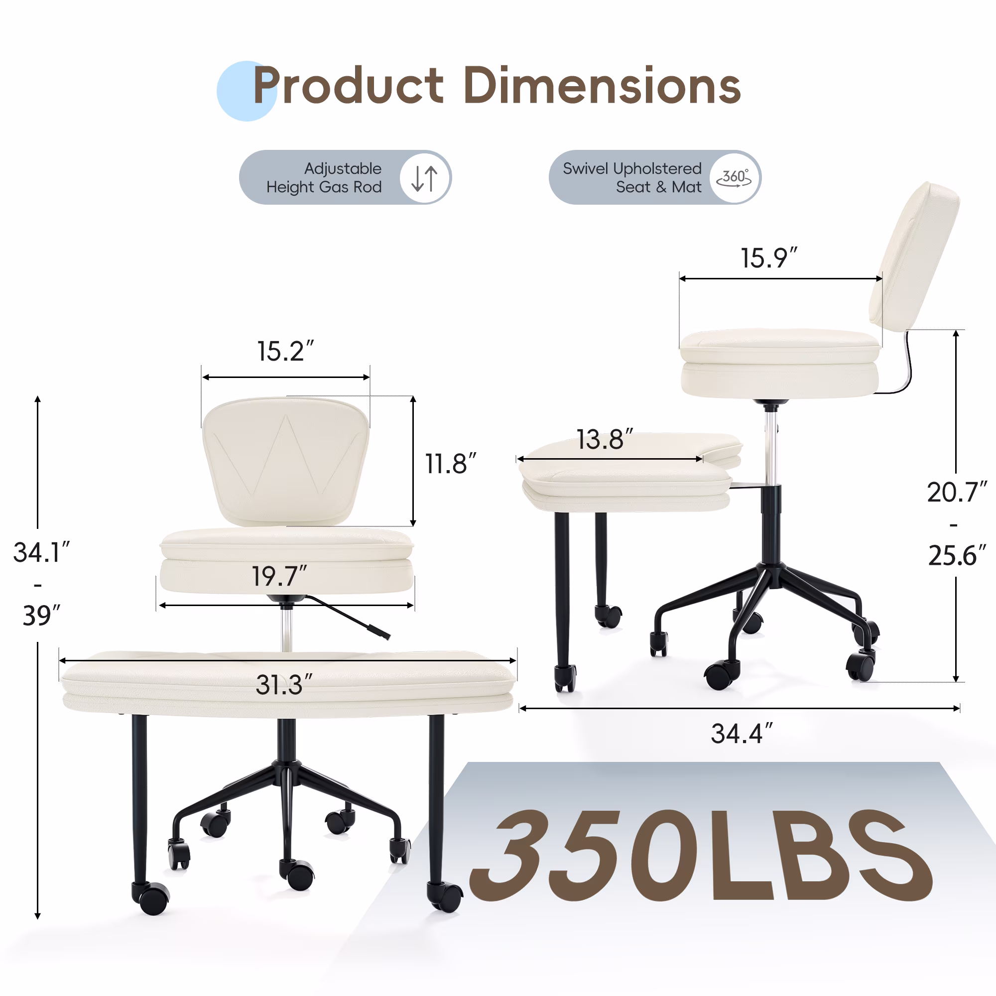 Joywind Ergonomic Cross Legged Swivel Chair, Height Adjustable ADHD & Meditation Chair with Wheels, Wide Kneeling Chair with Back Support & Footrest, Home and Office, White