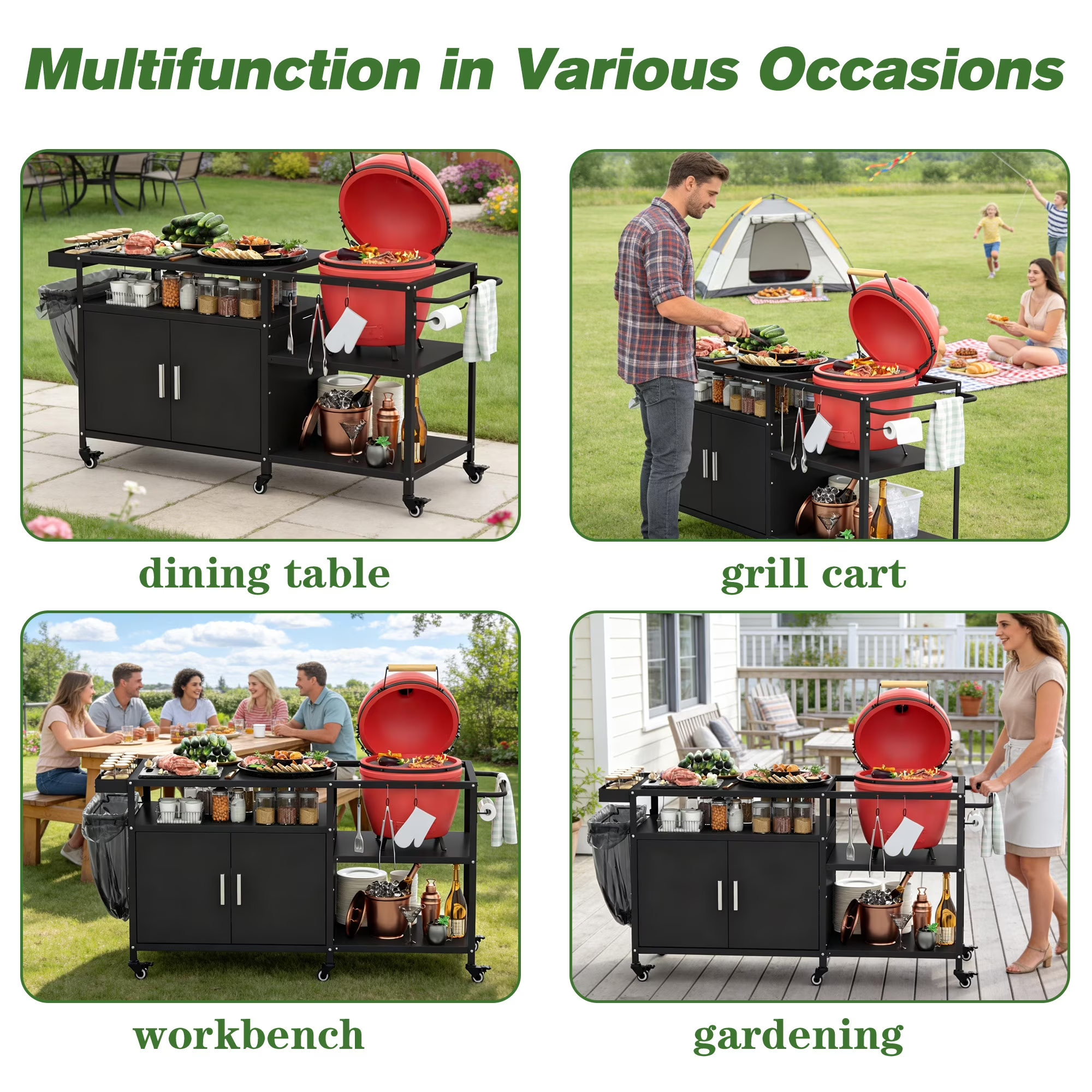 Joywind Grill Table for Big Green Egg Stand, Heavy Duty Metal Grill Station,Black