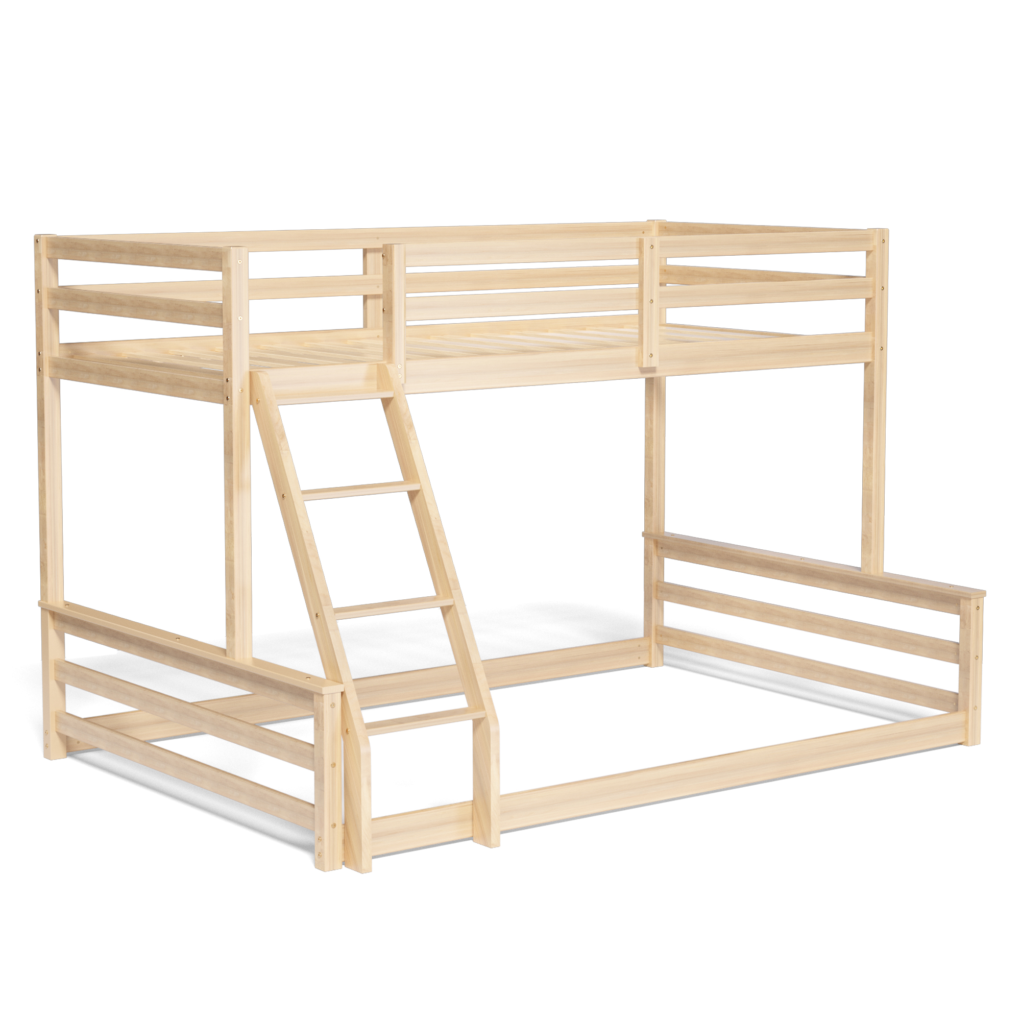 Joywind Solid Wood Twin Over Full Bunk Bed with Ladder & Full Guardrails for Boys, Girls, Kids, Bedroom