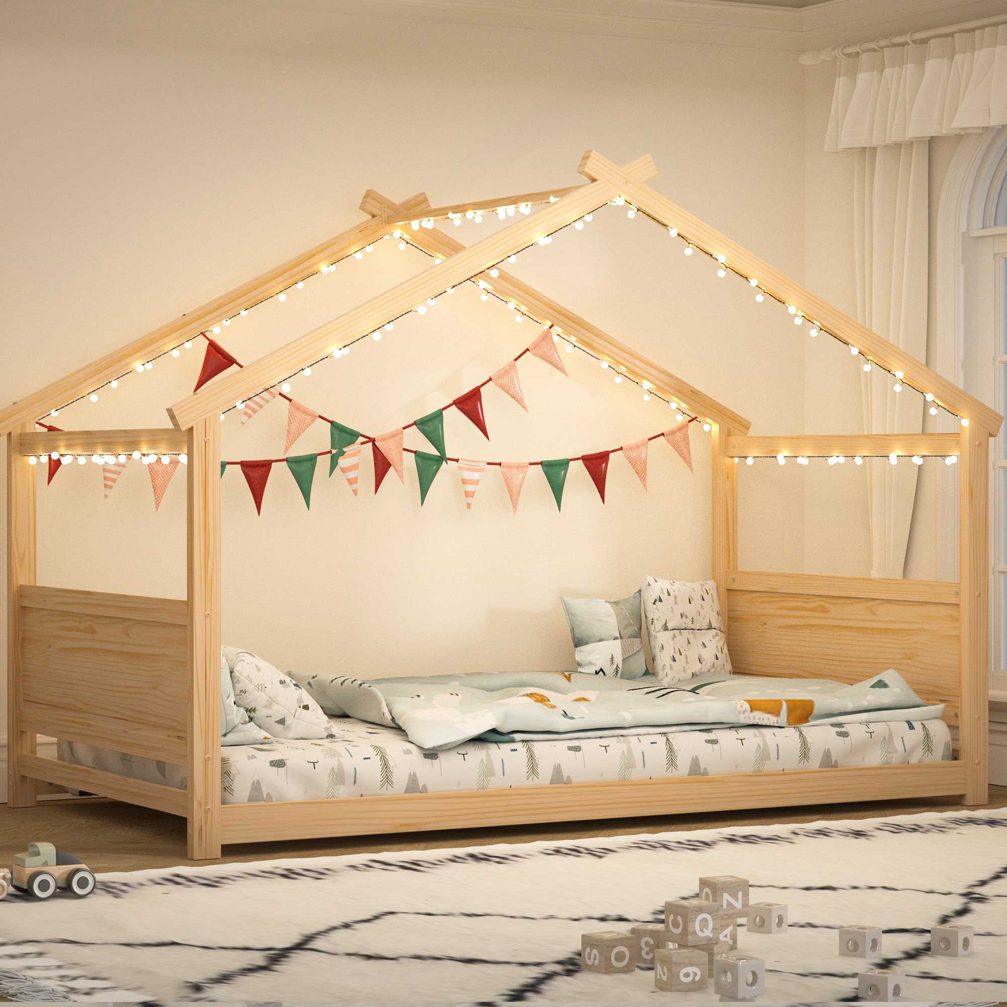 Joywind House Bed for Kids, Twin Floor Bed Frame, House Bed Frame for Toddlers, Kids, Boys, Girls