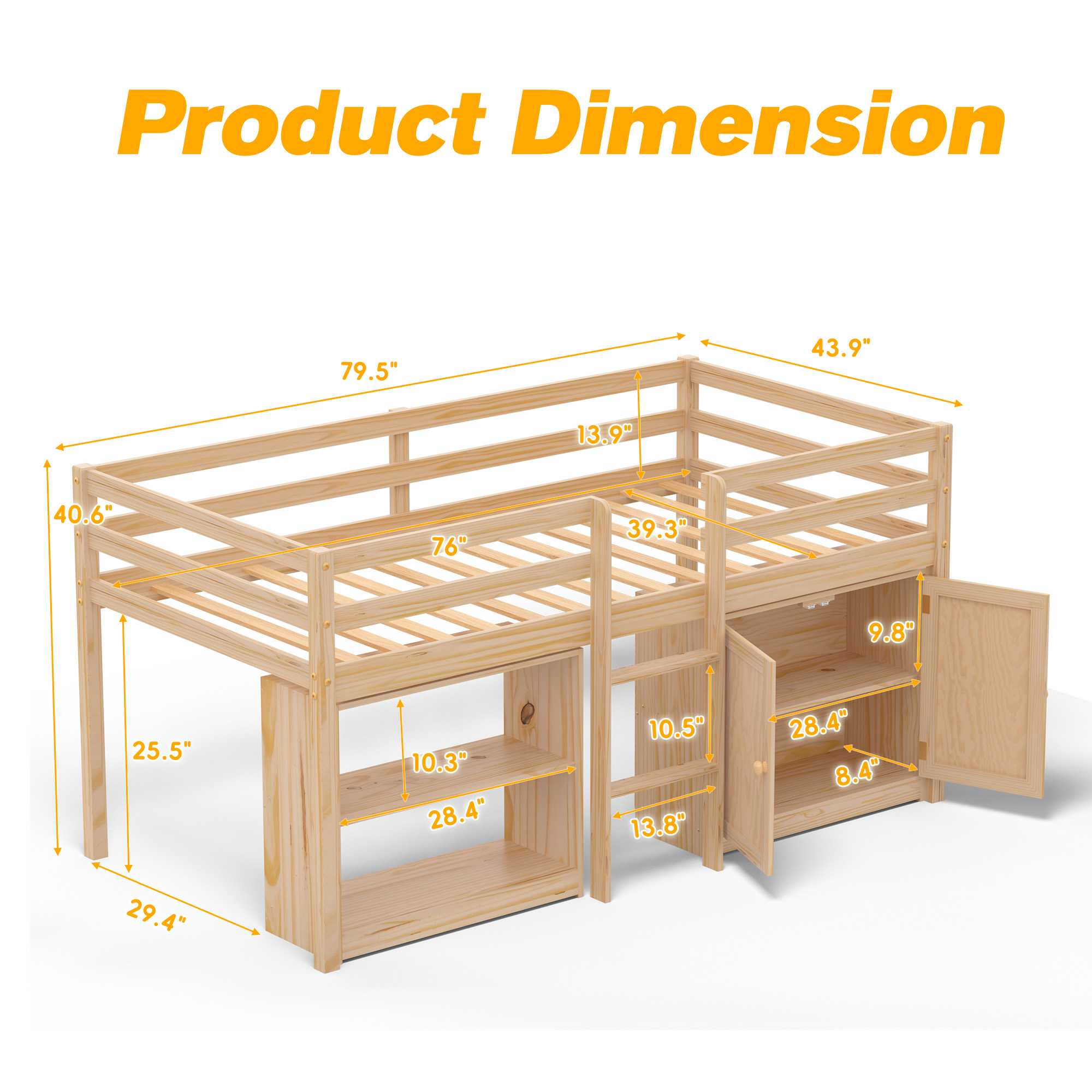 Joywind Twin Loft Bed with LED Lights, Kids Loft Beds with Storage Cabinet and Play Space