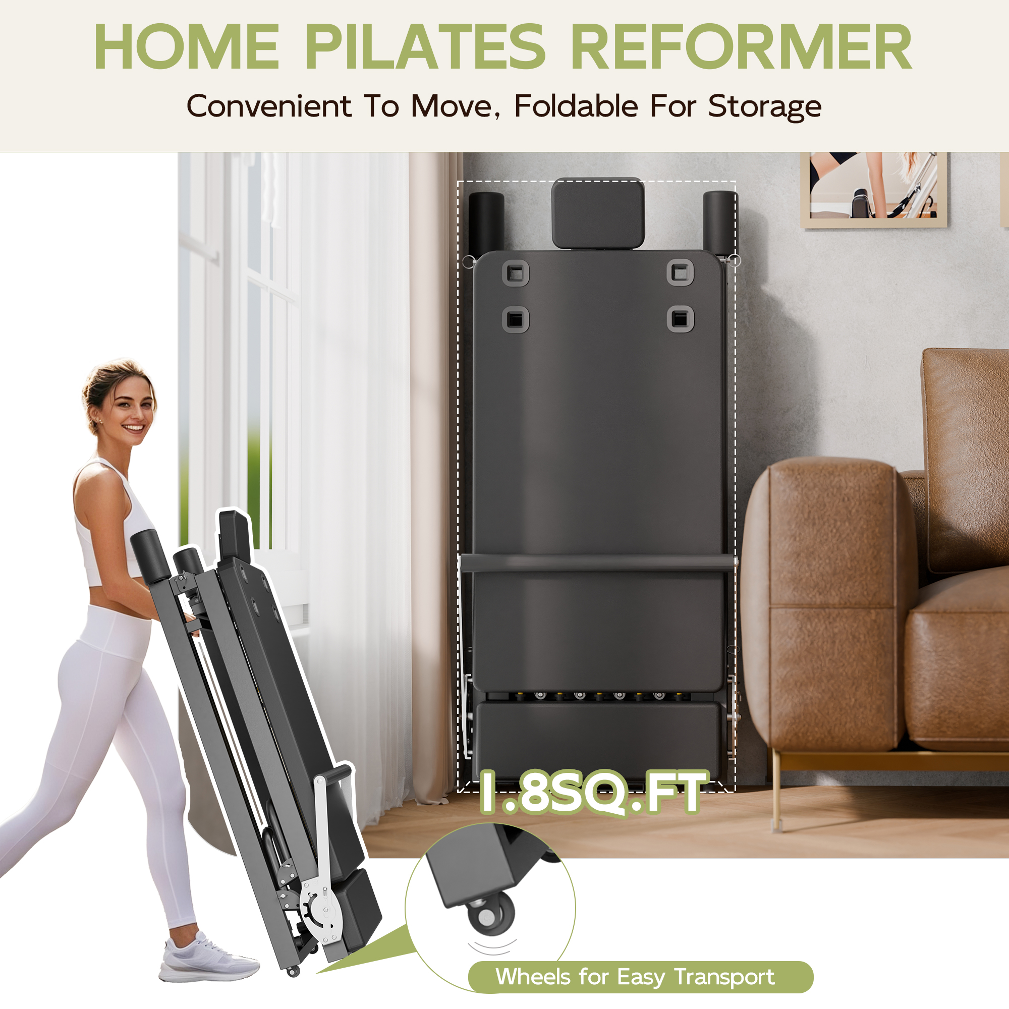 Joywind Foldable Pilates Reformer Machine - Extra-Wide & Lengthened Platform, 400 lbs Capacity