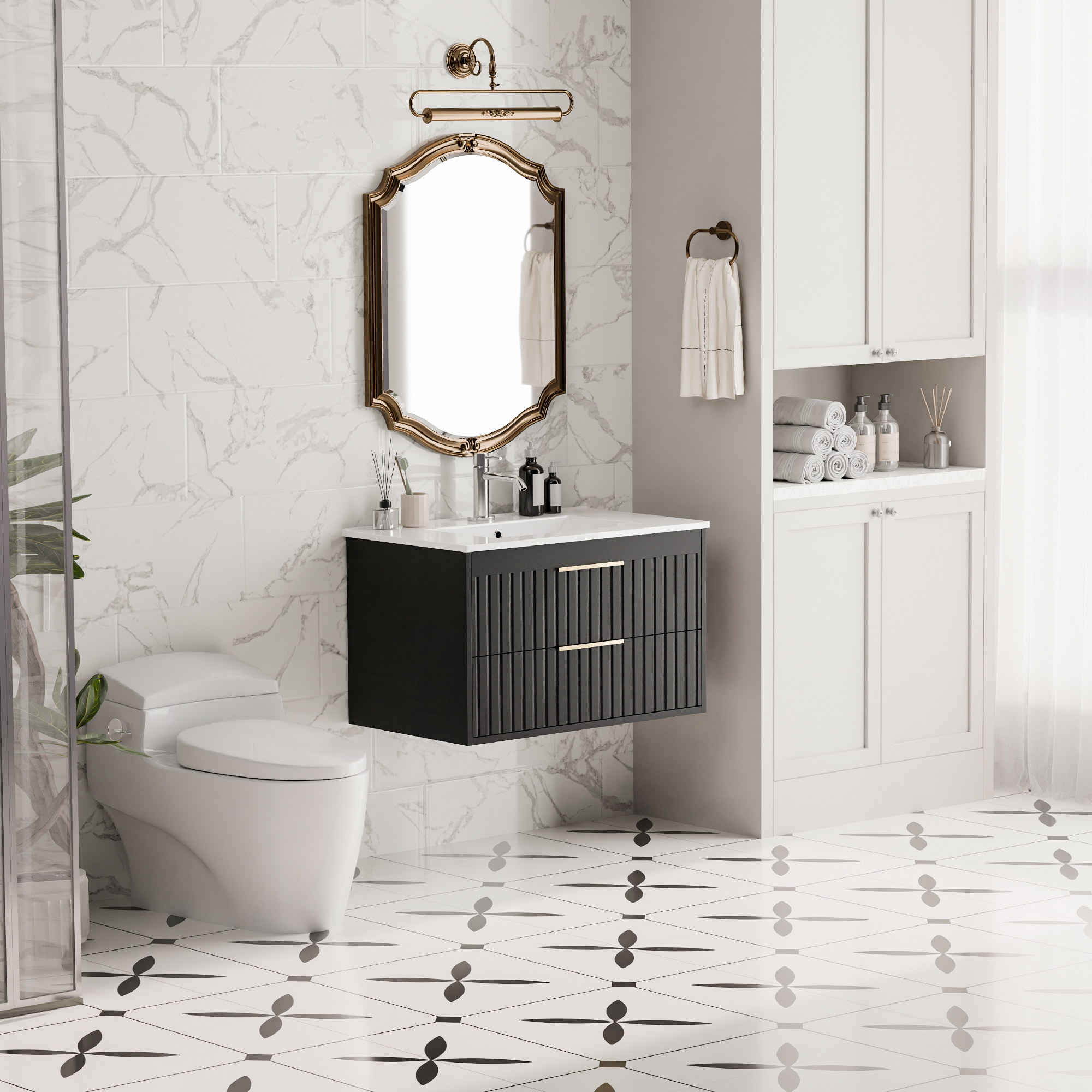 Joywind 30" Black Floating Bathroom Vanity with Sink Combo – Modern Wall-Mounted Vanity with 2 Large Drawers & Metal Handles for Maximum Storage