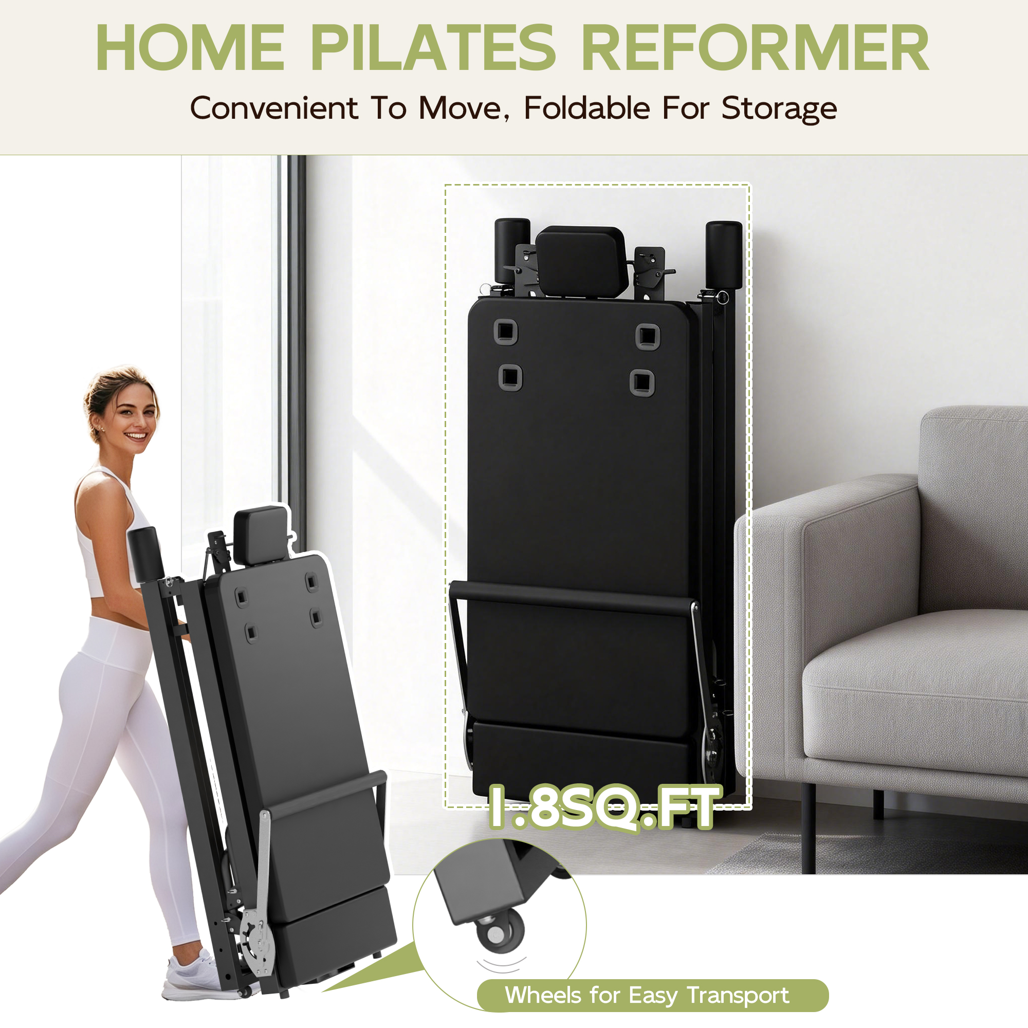 Joywind Foldable Pilates Reformer Machine for Home & Gym Use - Adjustable Dual Resistance for All Levels, Beginners to Advanced