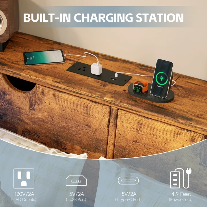 Joywind Corner Twin Bed Frame with Storage Shelves & USB Charging Station, LED Light Metal Platform Daybed with Drawers for Bedroom, Living Room, or Guest Room,