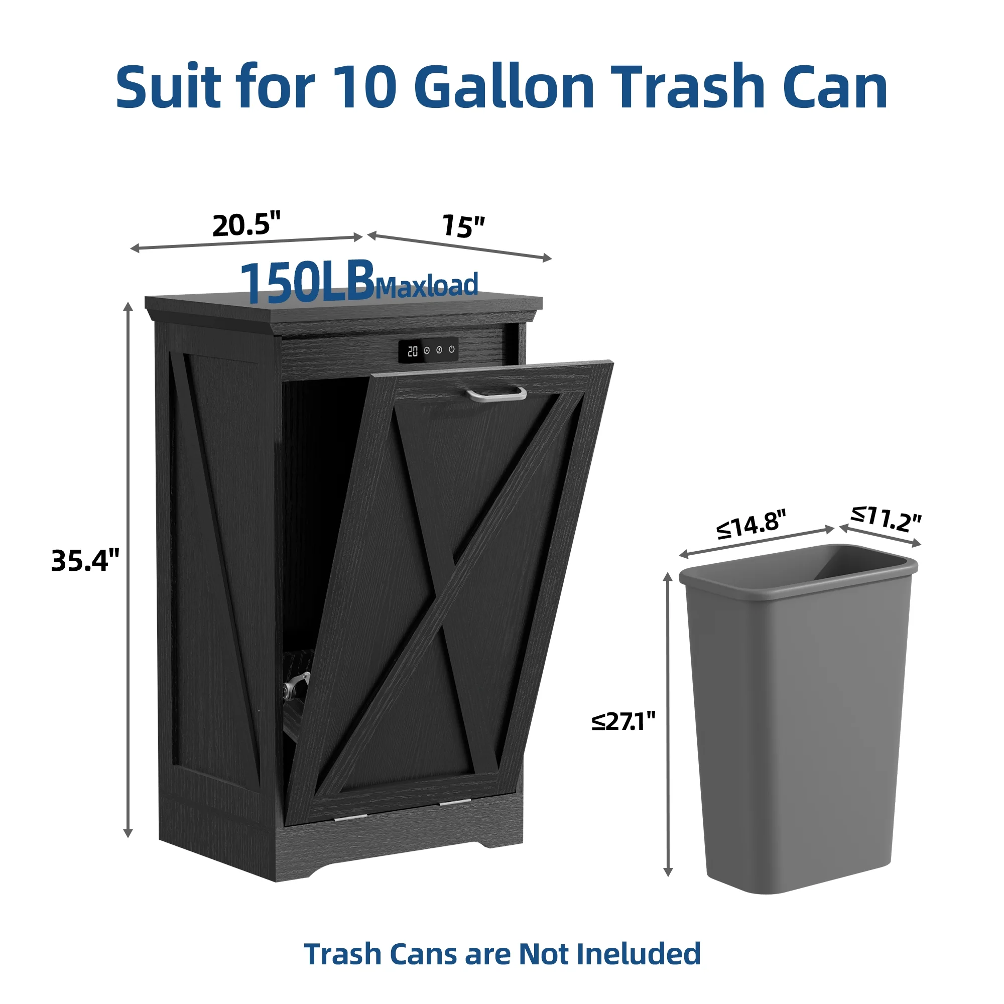 Joywind 13 Gallon Tilt-Out Trash Can Cabinet – Hidden Kitchen Trash Bin with Odor Control & Negative Ion, Pet-Proof Design –Black