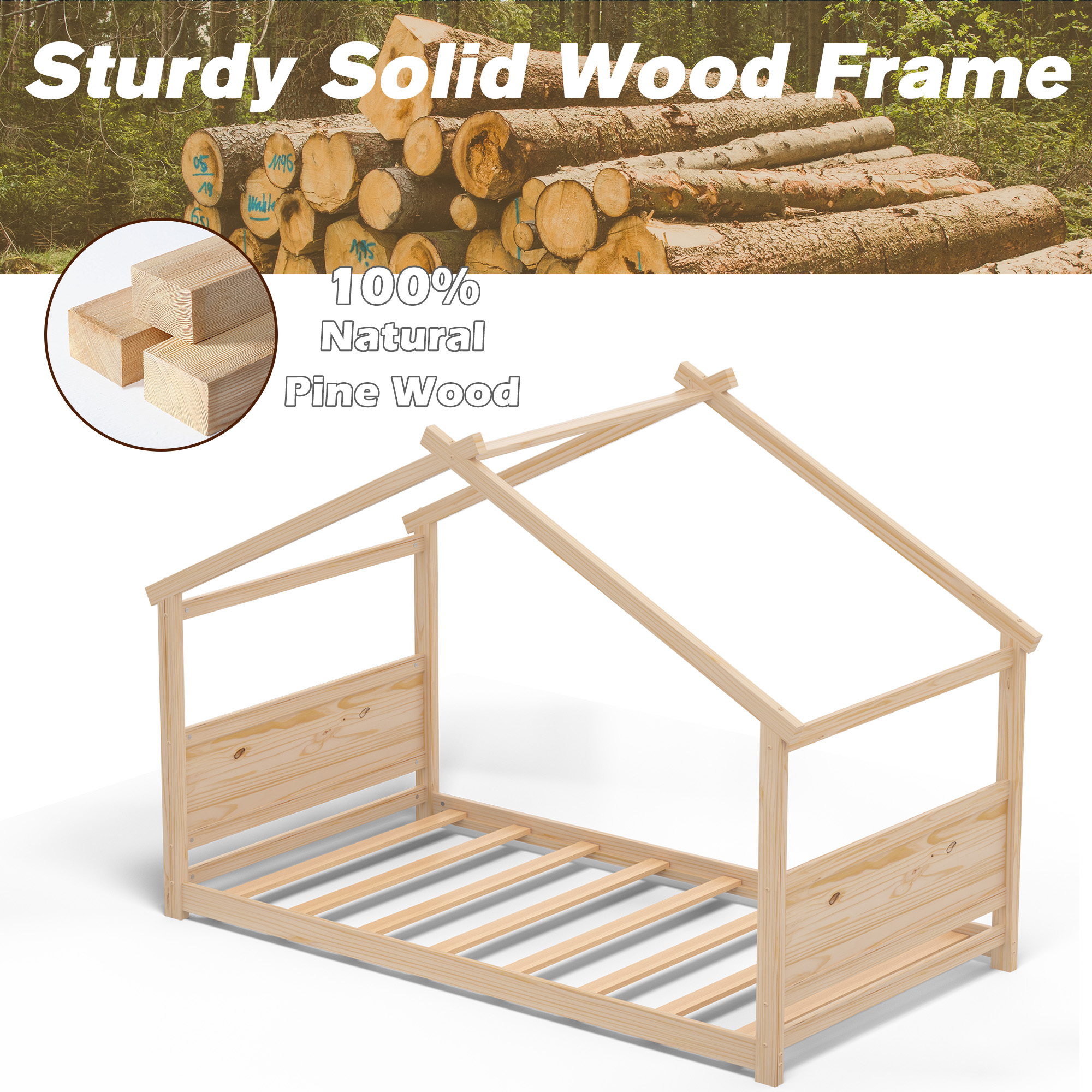 Joywind House Bed for Kids, Twin Floor Bed Frame, House Bed Frame for Toddlers, Kids, Boys, Girls