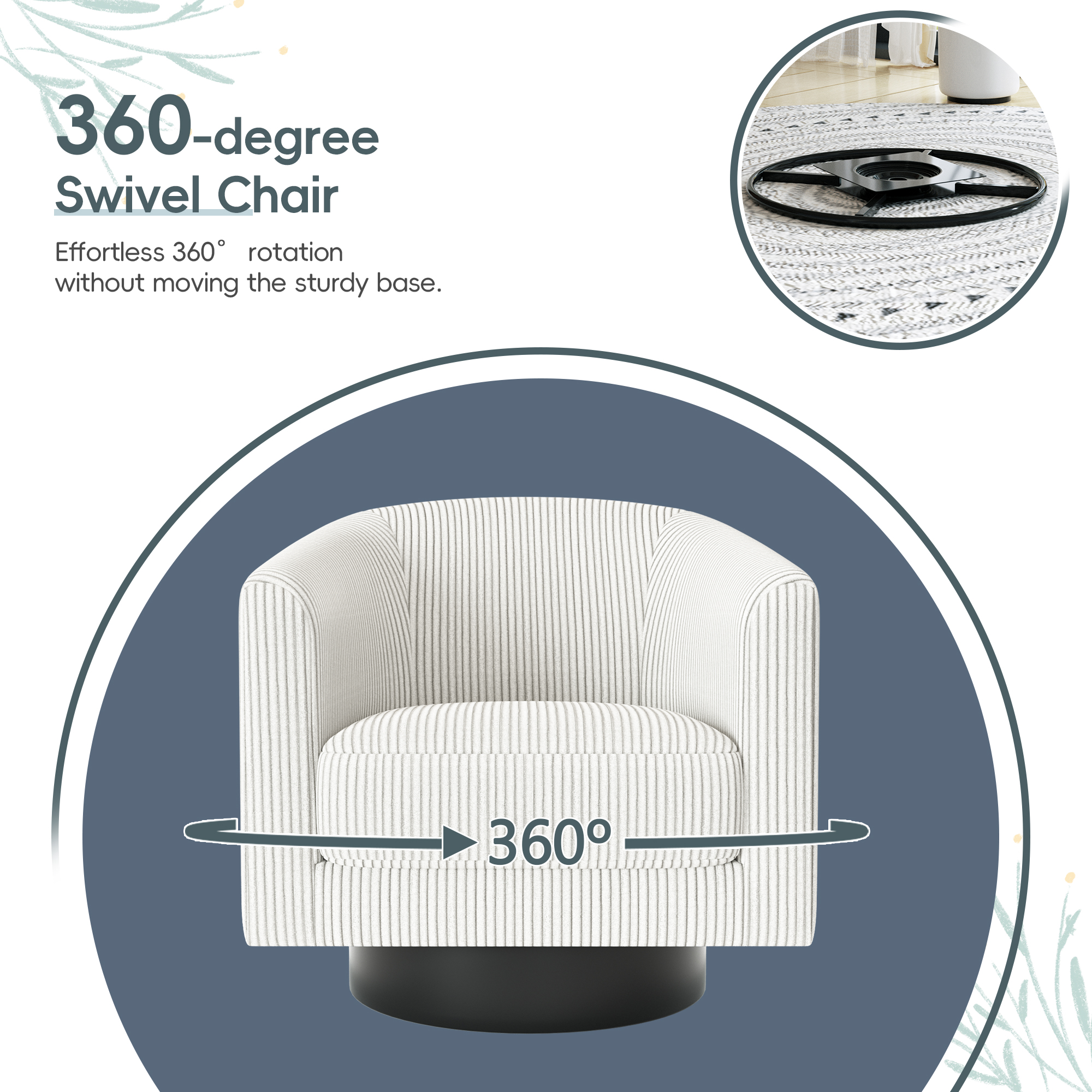 Joywind Corduroy Swivel Barrel Accent Chair, Modern Upholstered Barrel Chair for Living Room