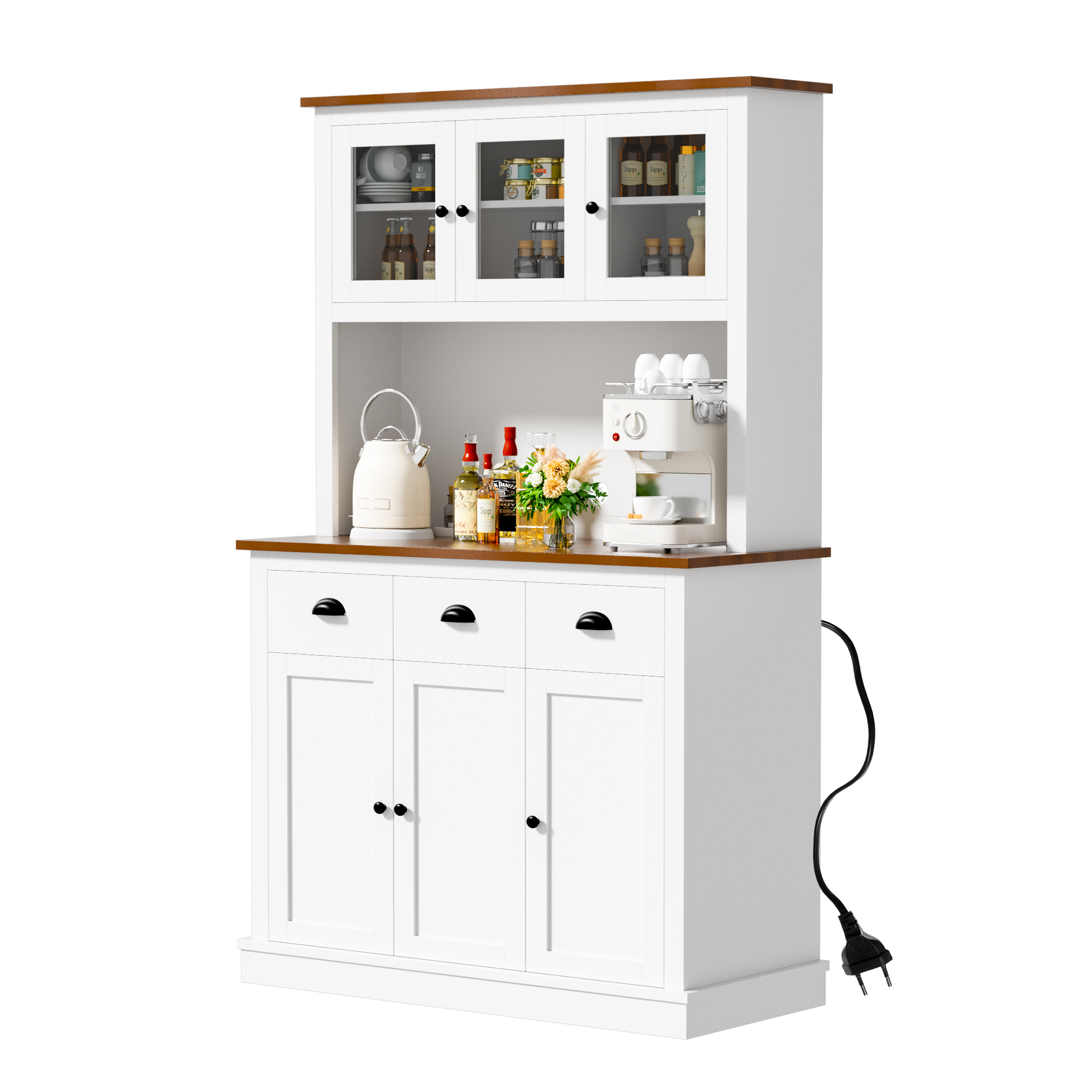 Joywind Freestanding Pantry Cabinet with Countertop, Storage Drawers, and Adjustable Shelves