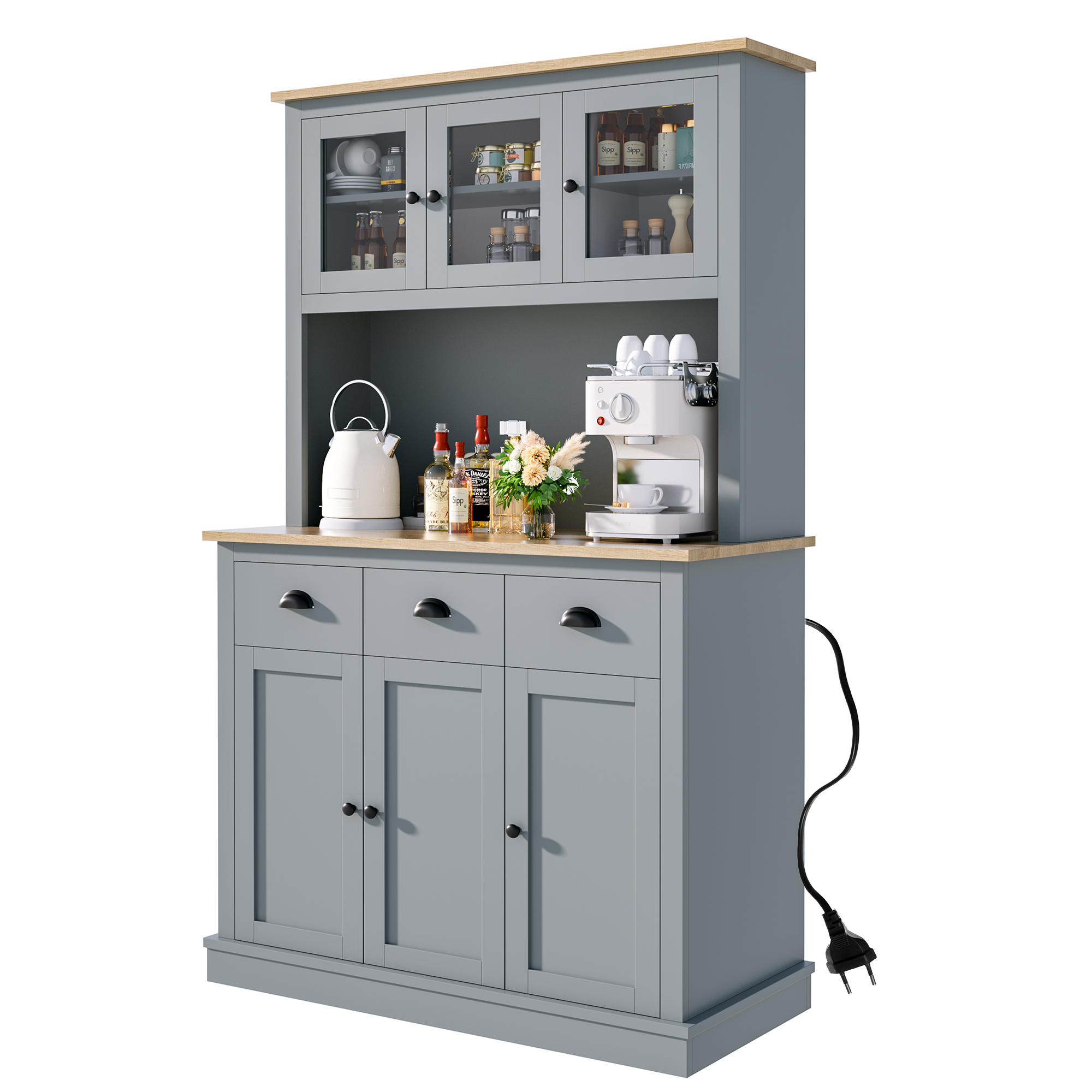Joywind Freestanding Pantry Cabinet with Countertop, Storage Drawers, and Adjustable Shelves