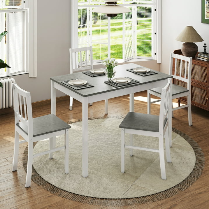 Joywind 5-Piece Solid Wood Dining Set – Rectangular Dining Table with 4 Chairs, Modern Brown Design for Kitchen, Dining Room & Restaurant