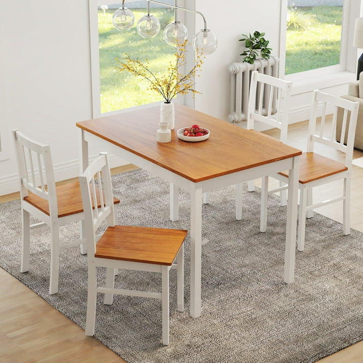 Joywind 5-Piece Solid Wood Dining Set – Rectangular Dining Table with 4 Chairs, Modern Brown Design for Kitchen, Dining Room & Restaurant