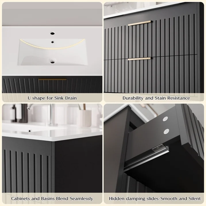 36-inch Floating Bathroom Vanity with Sink Combo, Complete Set with 4 Big Drawers and Modern Metal Handles for Ample Storage