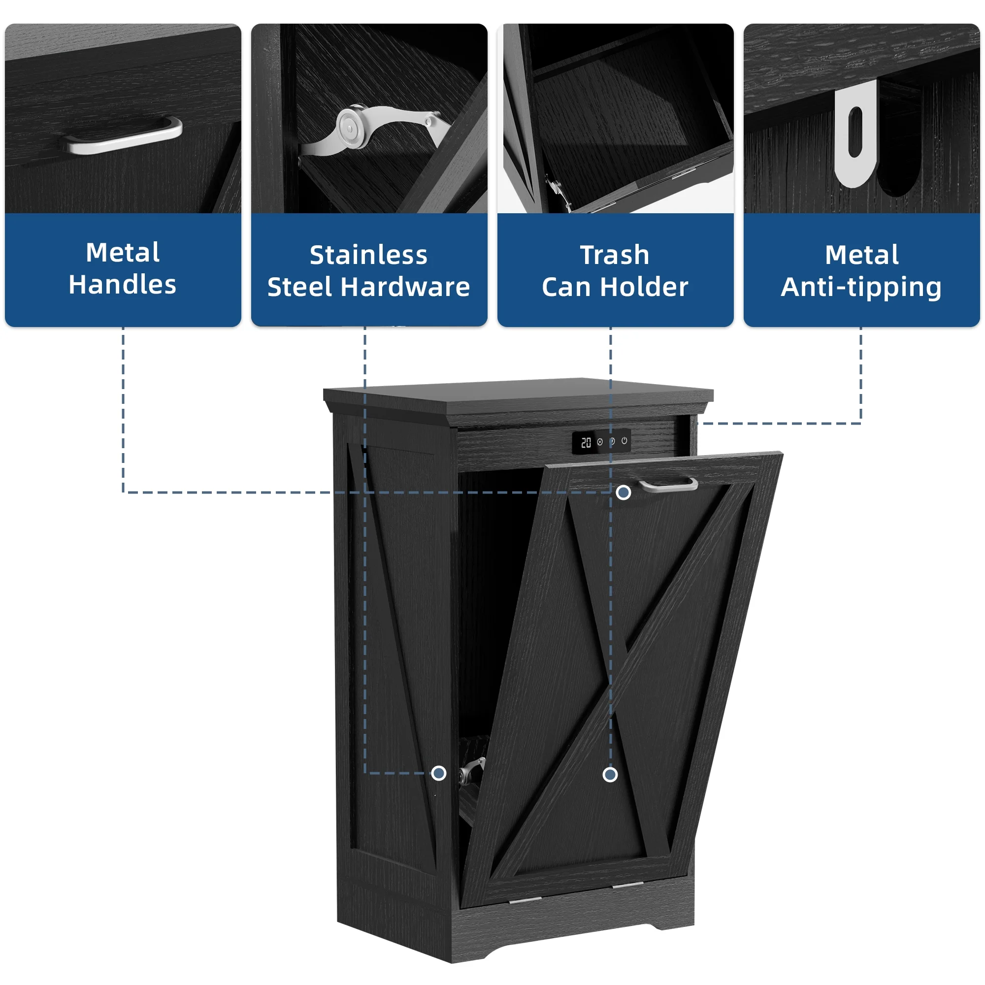Joywind 13 Gallon Tilt-Out Trash Can Cabinet – Hidden Kitchen Trash Bin with Odor Control & Negative Ion, Pet-Proof Design –Black