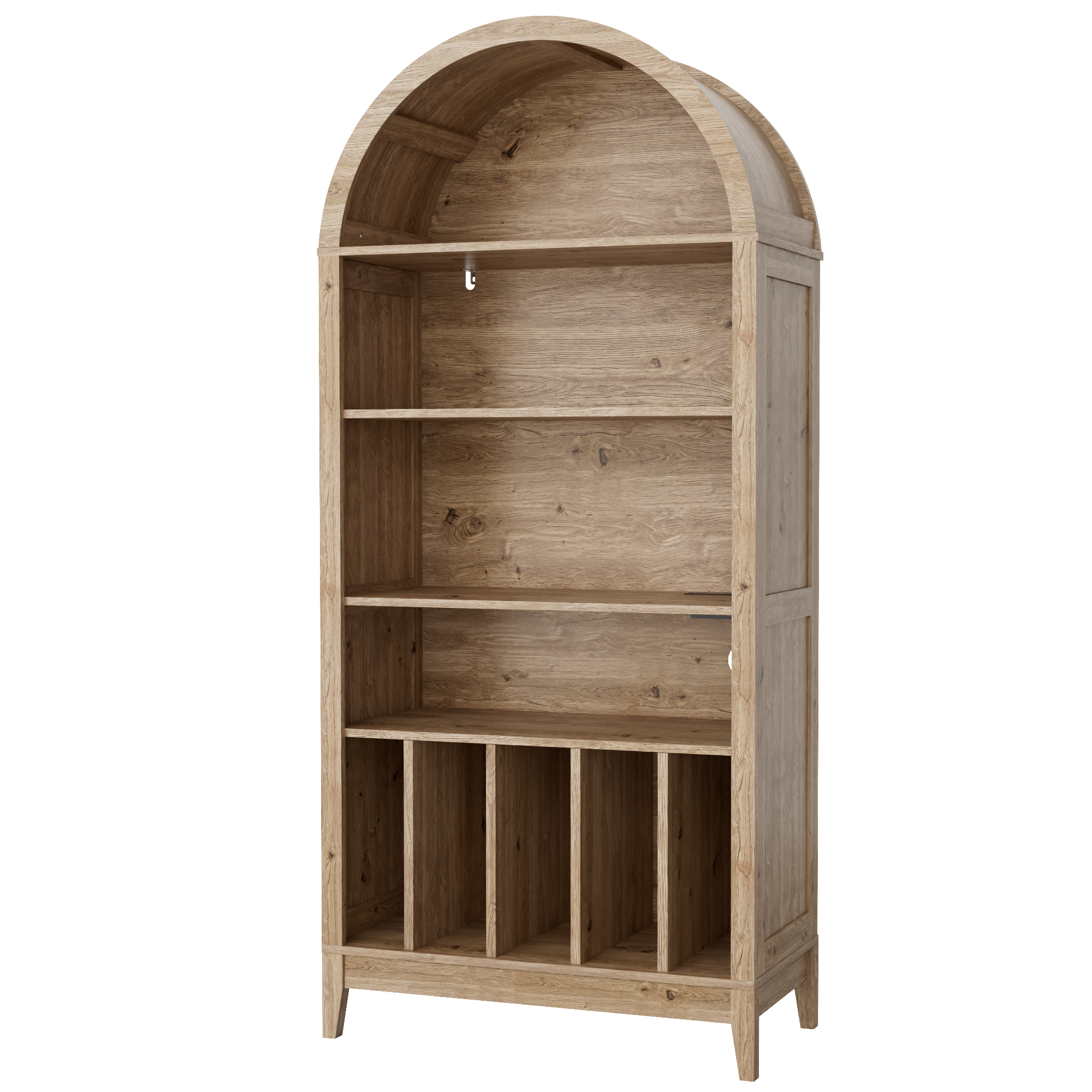 Joywind 69" 5-Tier Wood Arched Bookcase with Power Outlets, Modern Farmhouse Bookshelf for Living Room, Natural