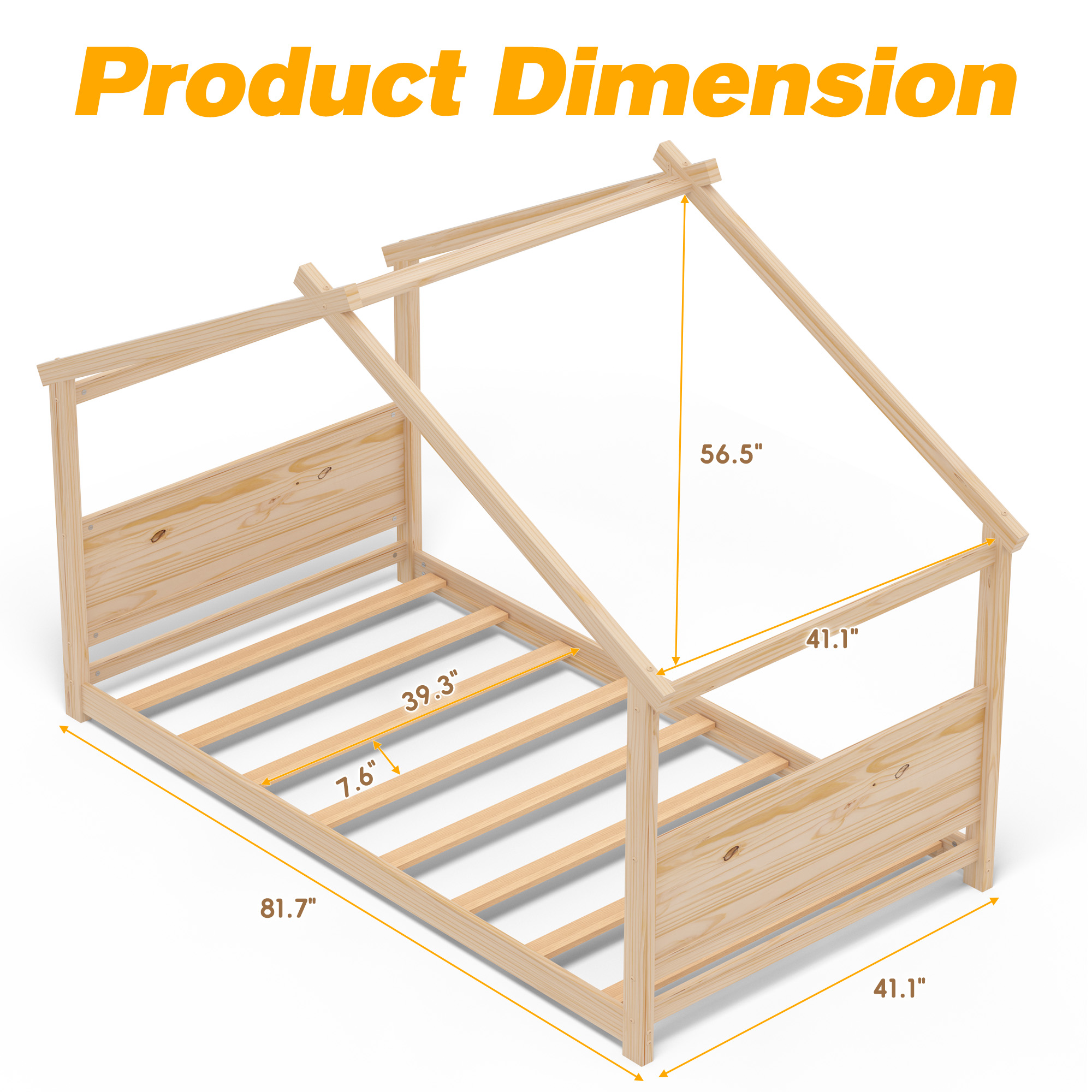 Joywind House Bed for Kids, Twin Floor Bed Frame, House Bed Frame for Toddlers, Kids, Boys, Girls