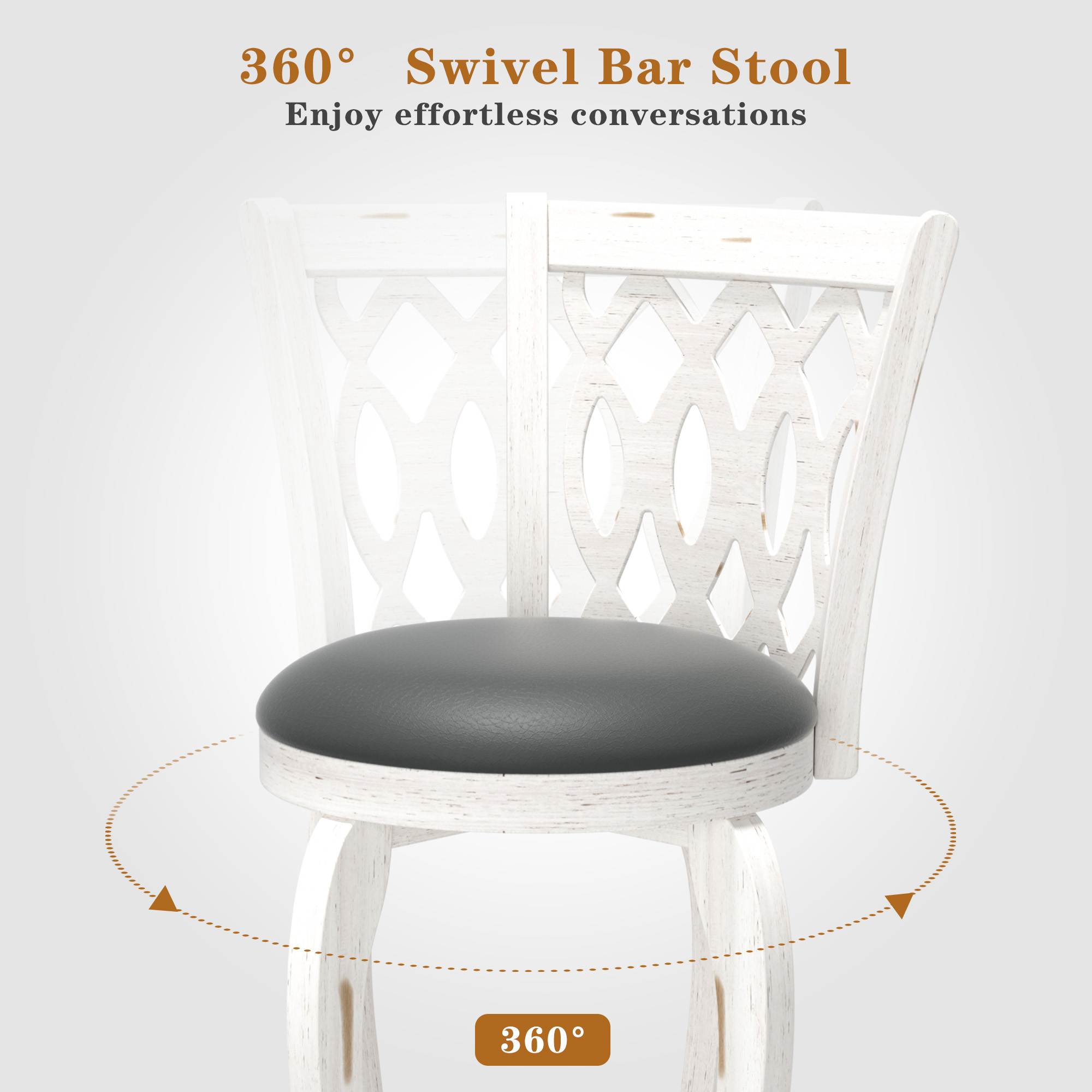 Joywind 29" Bar Height Swivel Bar Stools with High Back, Upholstered Seat & Solid Wood Footrest, Set of 2