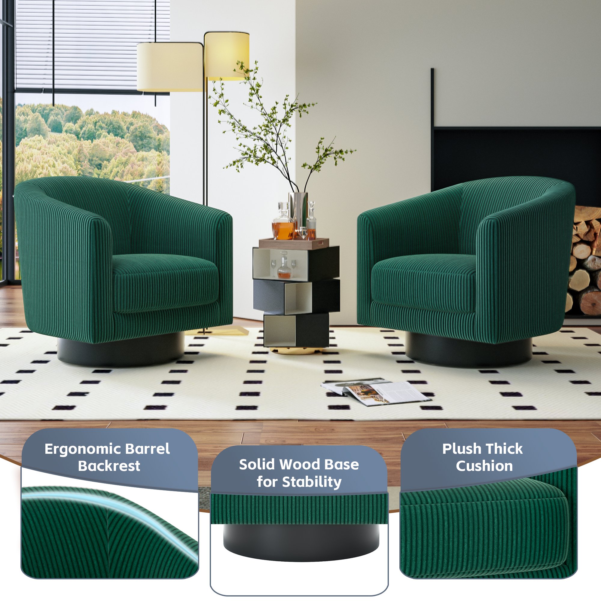 Joywind Corduroy Swivel Barrel Accent Chair, Modern Upholstered Barrel Chair for Living Room