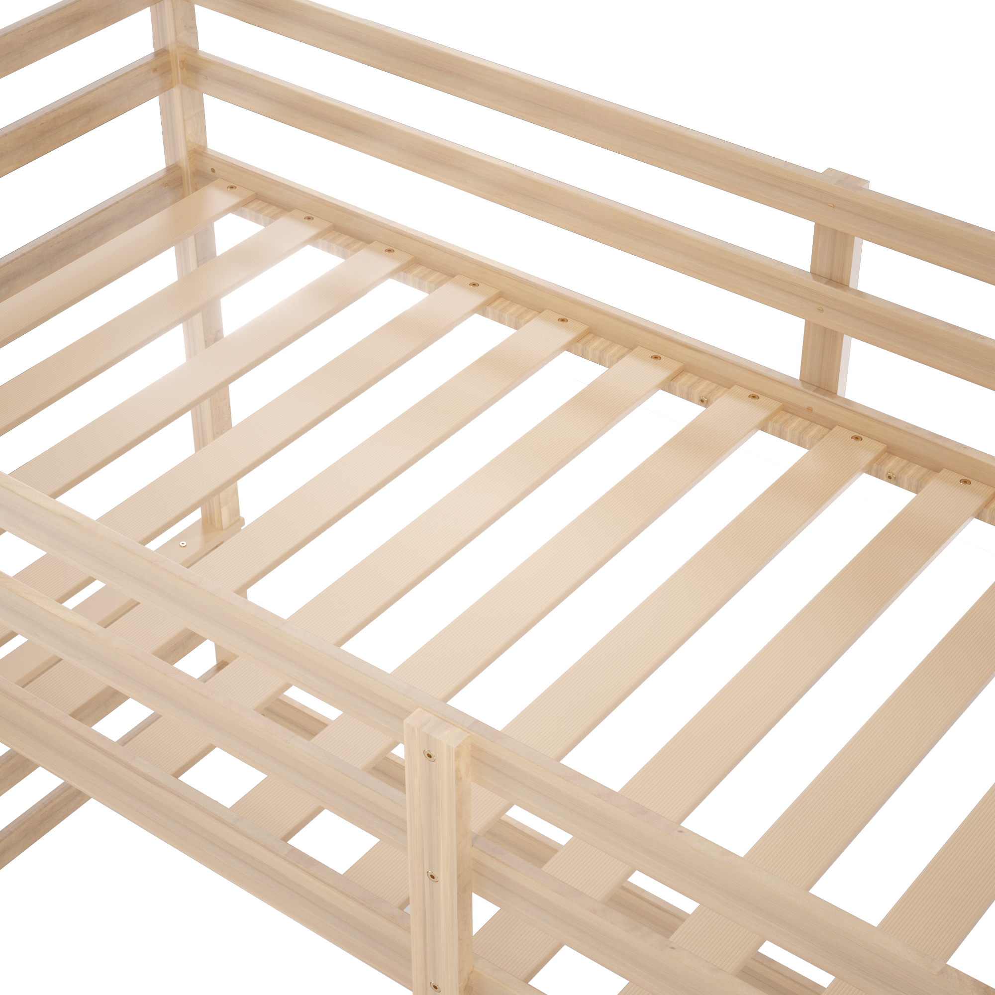 Joywind Solid Wood Twin Over Full Bunk Bed with Ladder & Full Guardrails for Boys, Girls, Kids, Bedroom