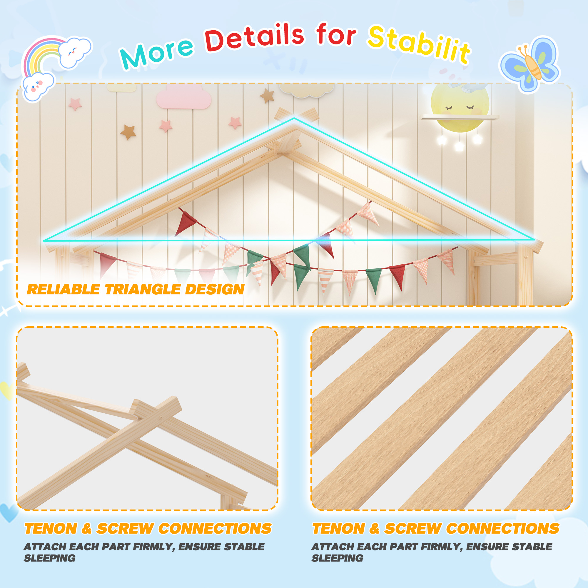 Joywind House Bed for Kids, Twin Floor Bed Frame, House Bed Frame for Toddlers, Kids, Boys, Girls