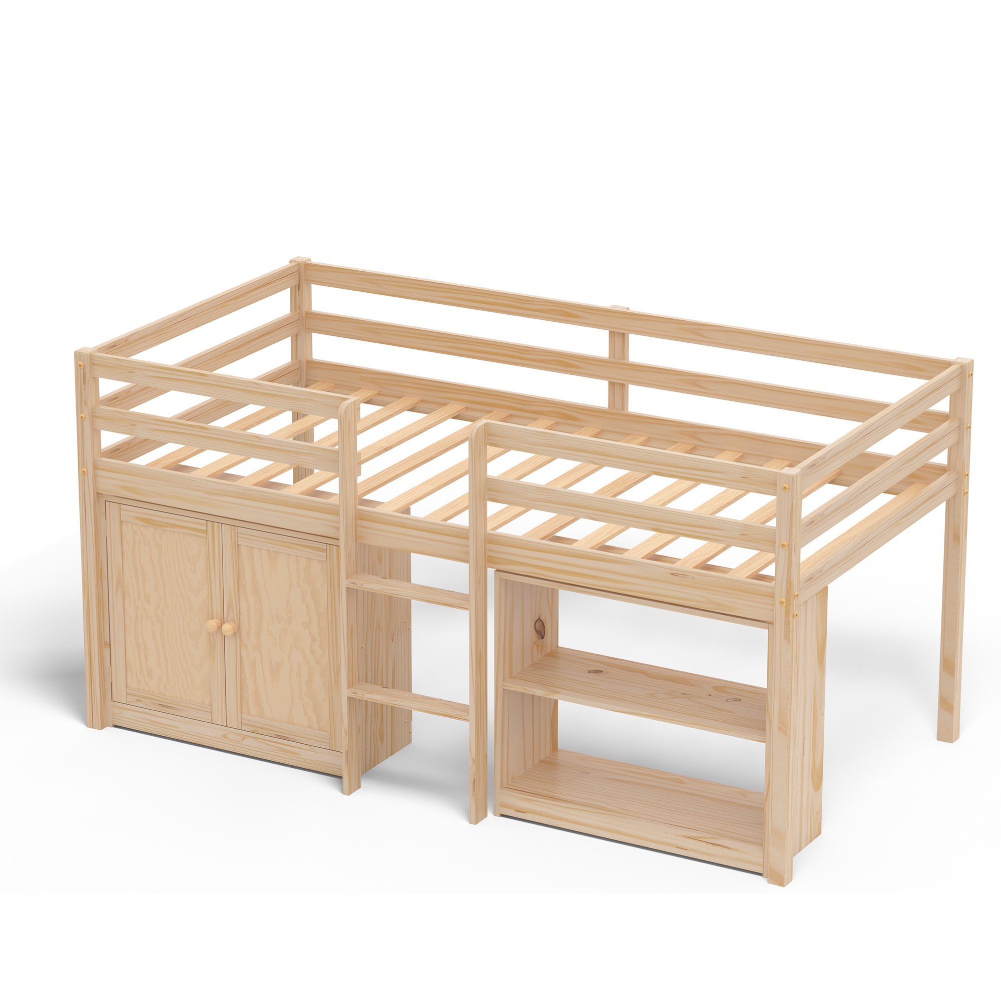 Joywind Twin Loft Bed with LED Lights, Kids Loft Beds with Storage Cabinet and Play Space