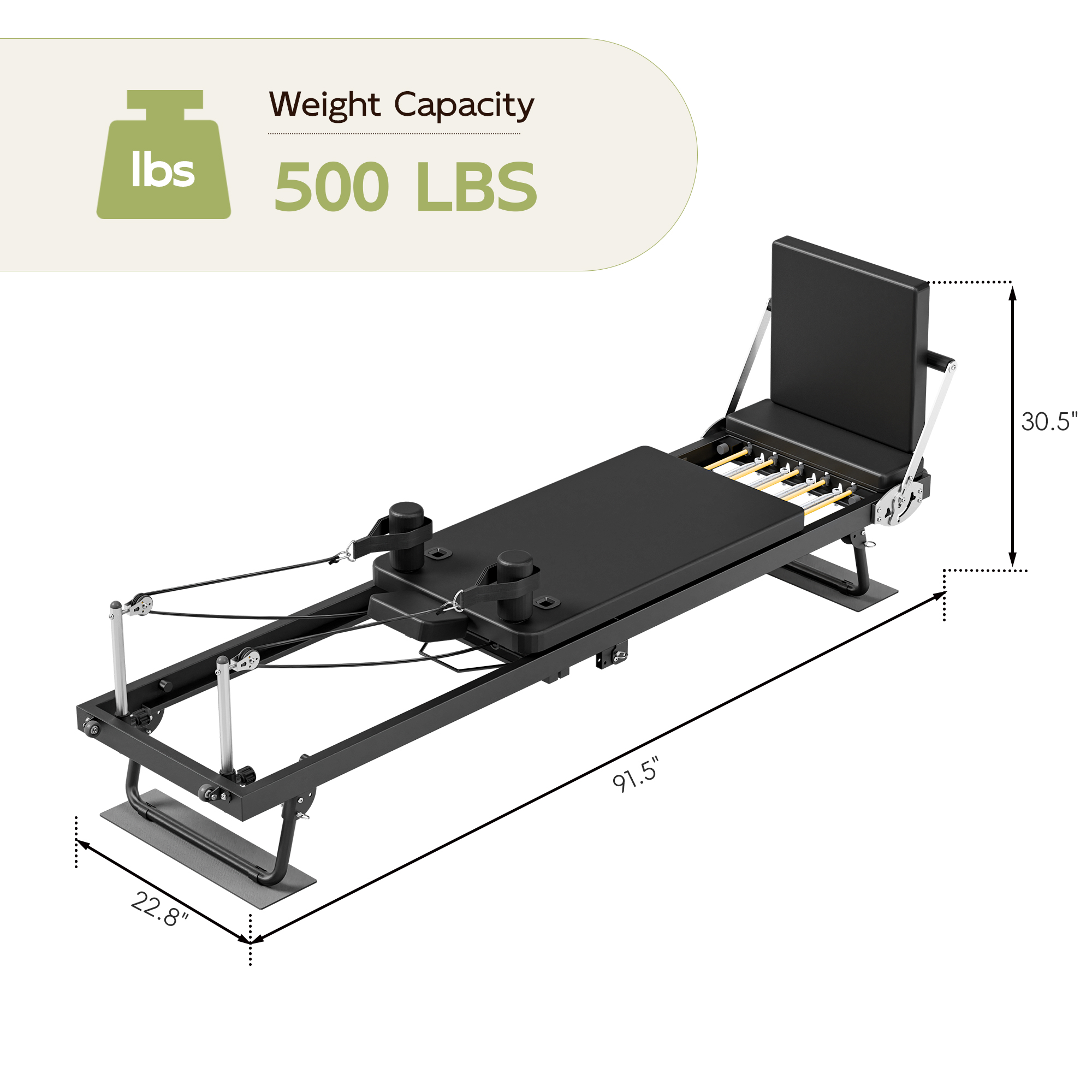 Joywind Foldable Pilates Reformer Machine - Extra-Wide & Lengthened Platform, 400 lbs Capacity