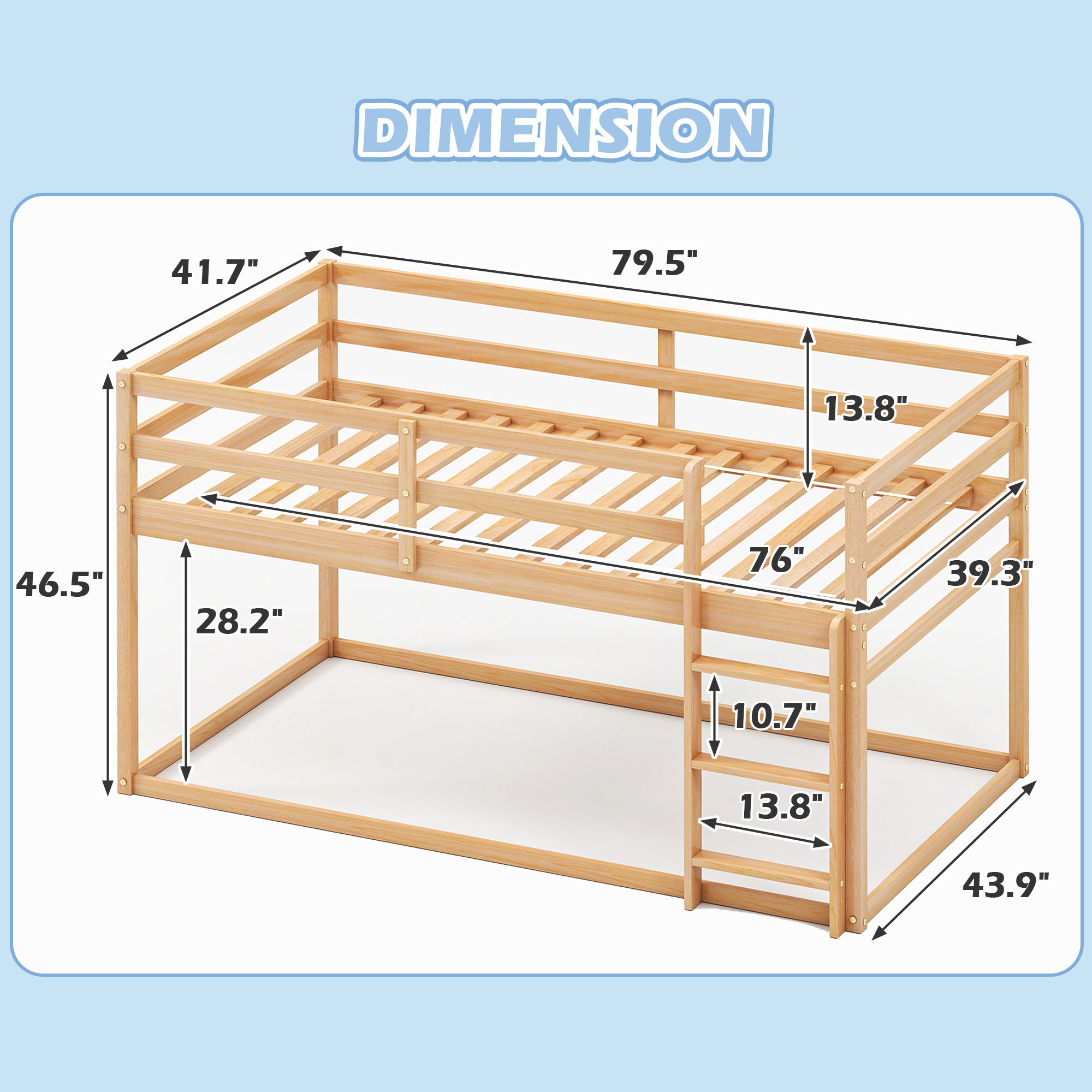 Joywind Wood Twin-over-Twin Bunk Beds with Ladder and Full Guardrails