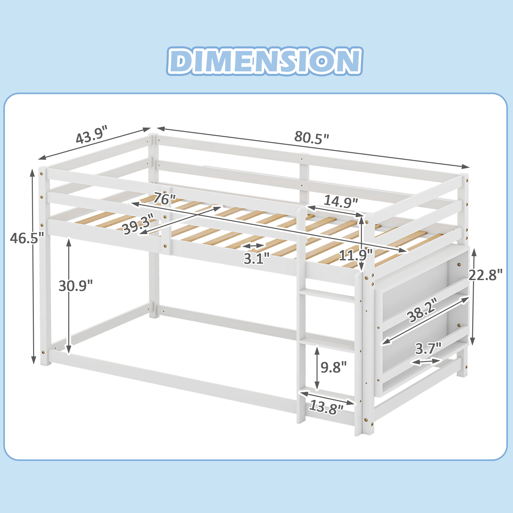 Joywind Wood Twin-over-Twin Standard Bunk Beds with Bookcase and Guardrails White