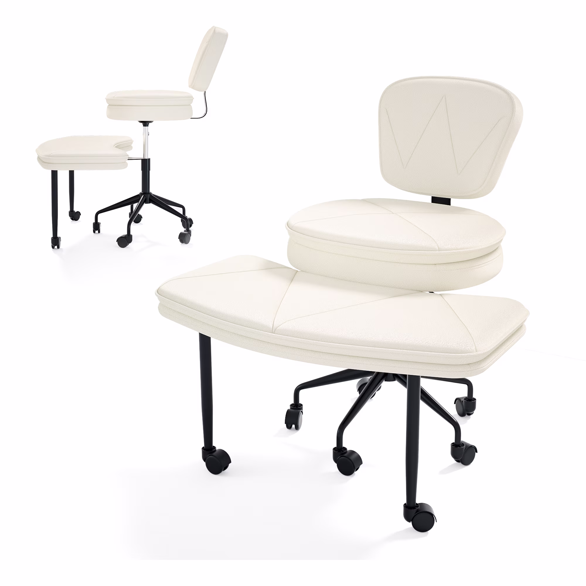 Joywind Ergonomic Cross Legged Swivel Chair, Height Adjustable ADHD & Meditation Chair with Wheels, Wide Kneeling Chair with Back Support & Footrest, Home and Office, White