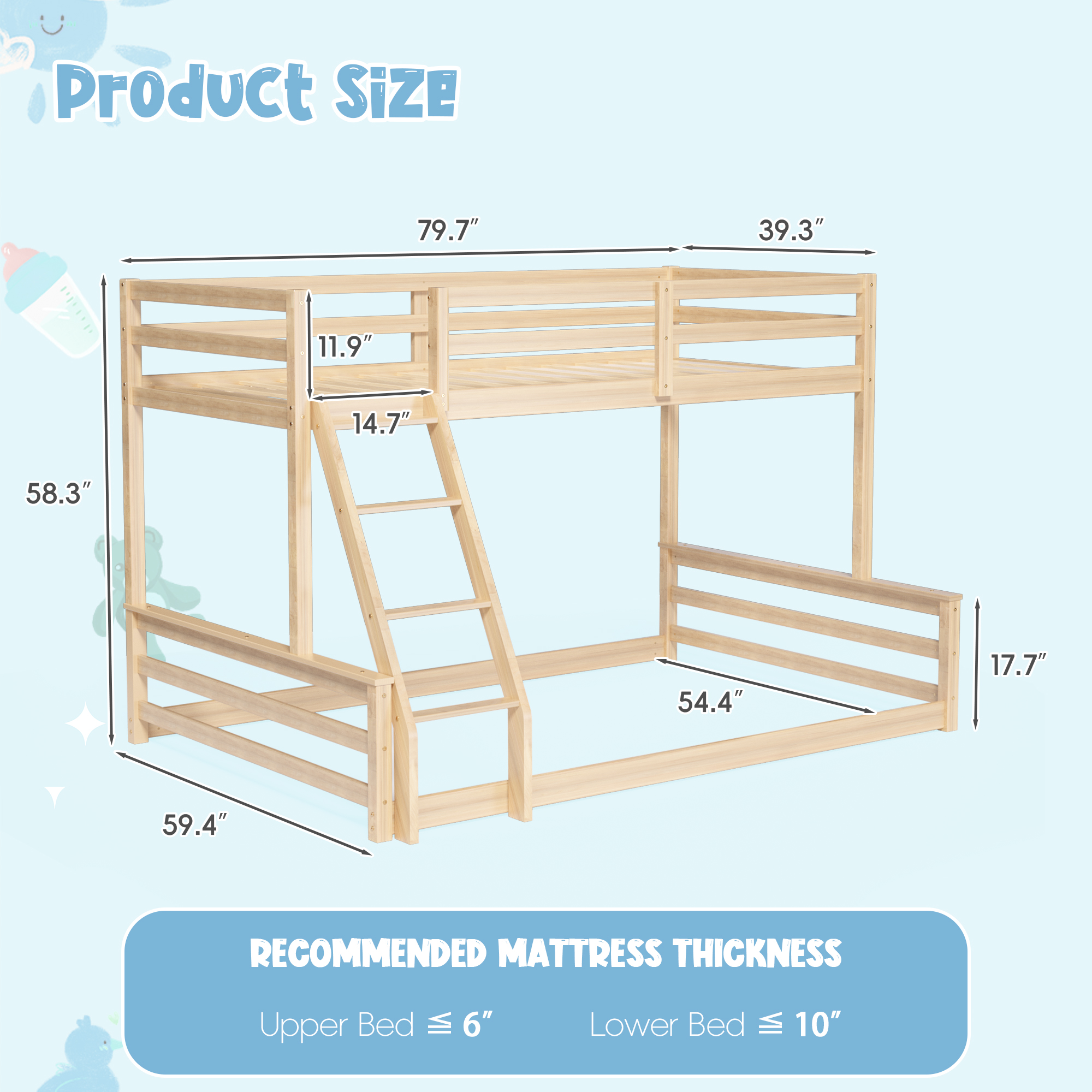 Joywind Solid Wood Twin Over Full Bunk Bed with Ladder & Full Guardrails for Boys, Girls, Kids, Bedroom