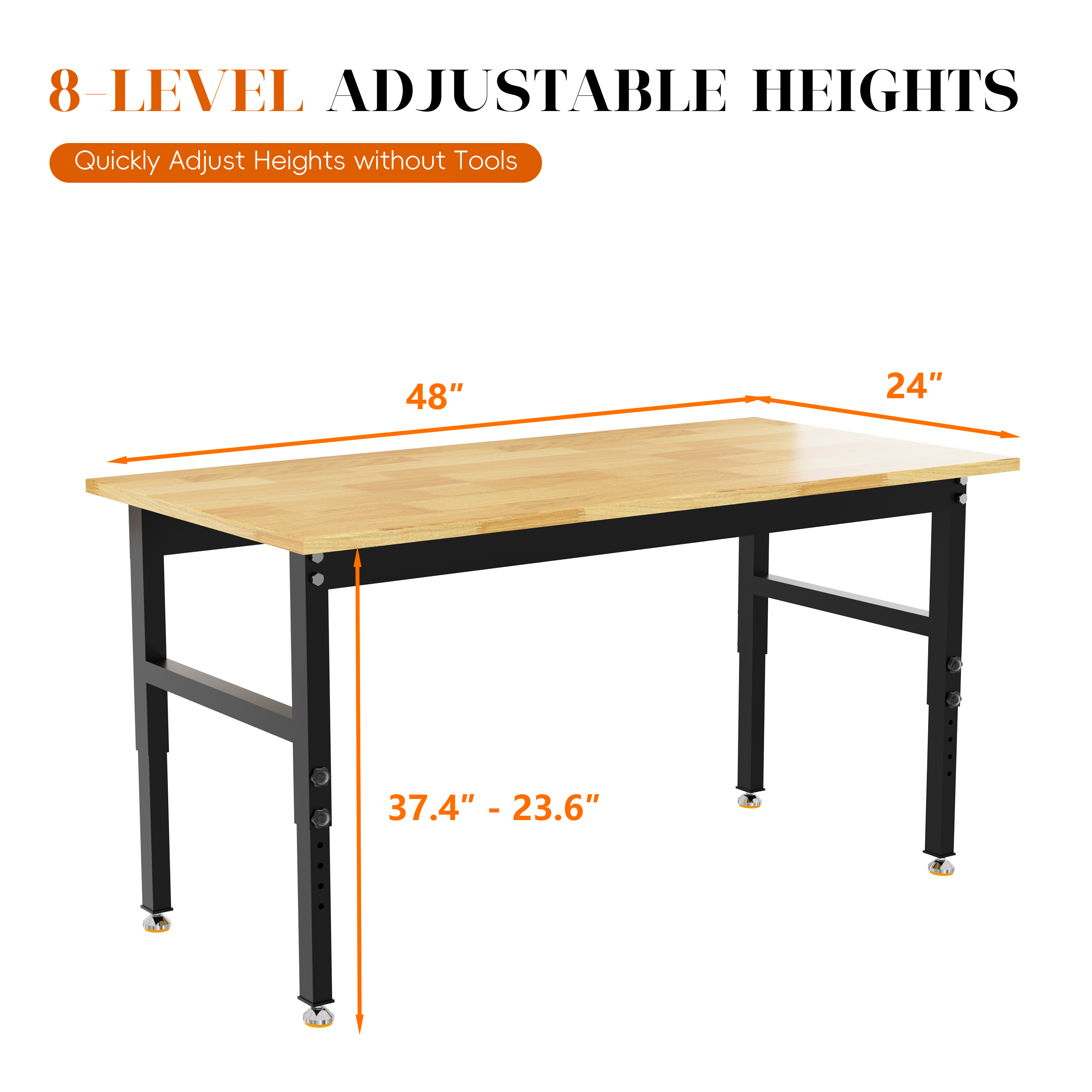 Joywind Heavy-Duty 48" Adjustable Height Workbench for Garage, Rubberwood Work Table with Locking Wheels & 2000 lb Weight Capacity