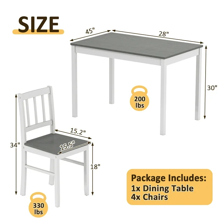 Joywind 5-Piece Solid Wood Dining Set – Rectangular Dining Table with 4 Chairs, Modern Brown Design for Kitchen, Dining Room & Restaurant