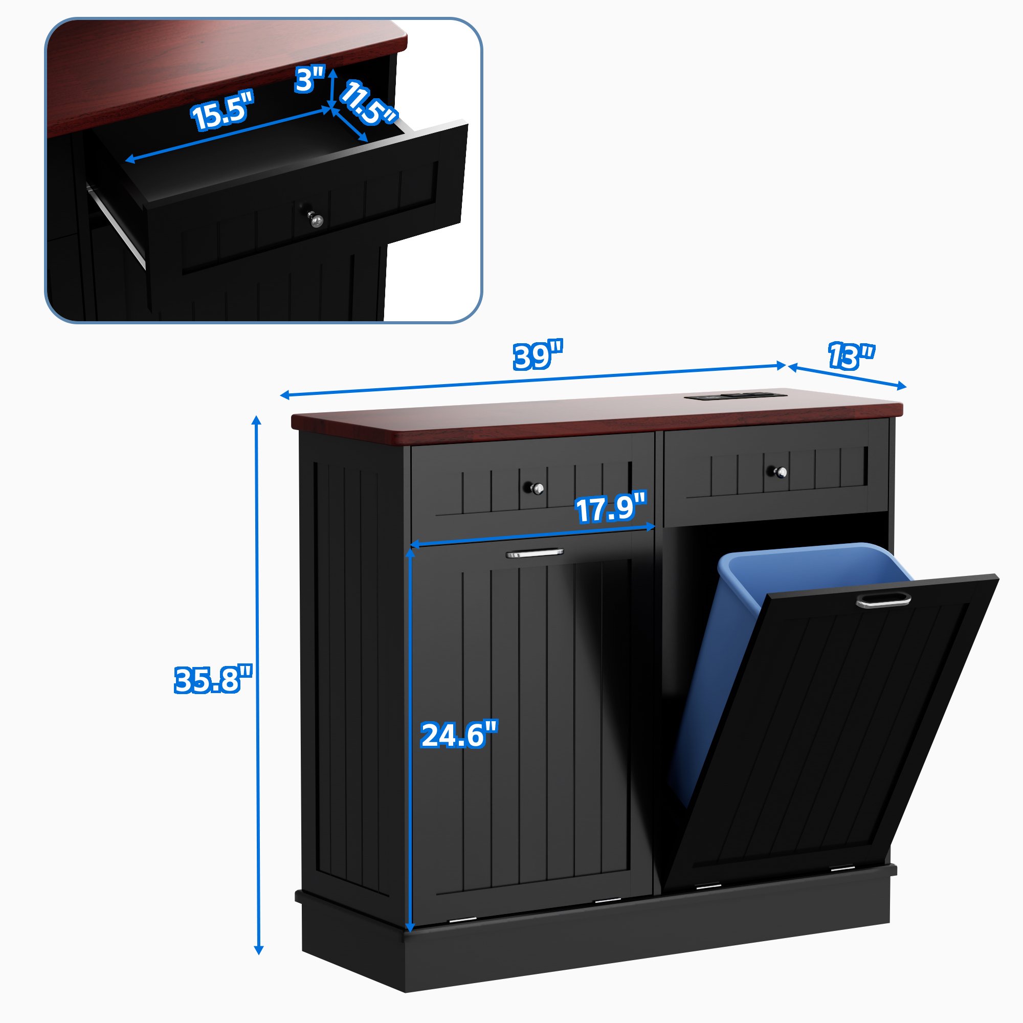 Joywind Double Tilt Out Trash Cabinet, Wooden Free Standing Recycling Bin, 20 Gallon