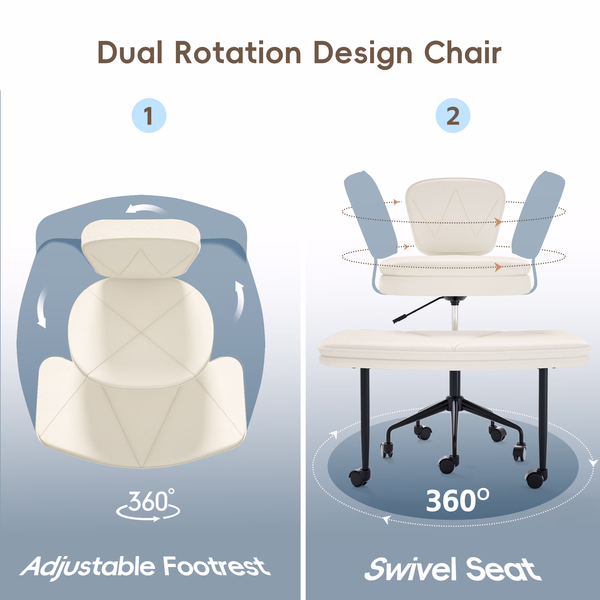 Joywind Ergonomic Cross Legged Swivel Chair, Height Adjustable ADHD & Meditation Chair with Wheels, Wide Kneeling Chair with Back Support & Footrest, Home and Office, White