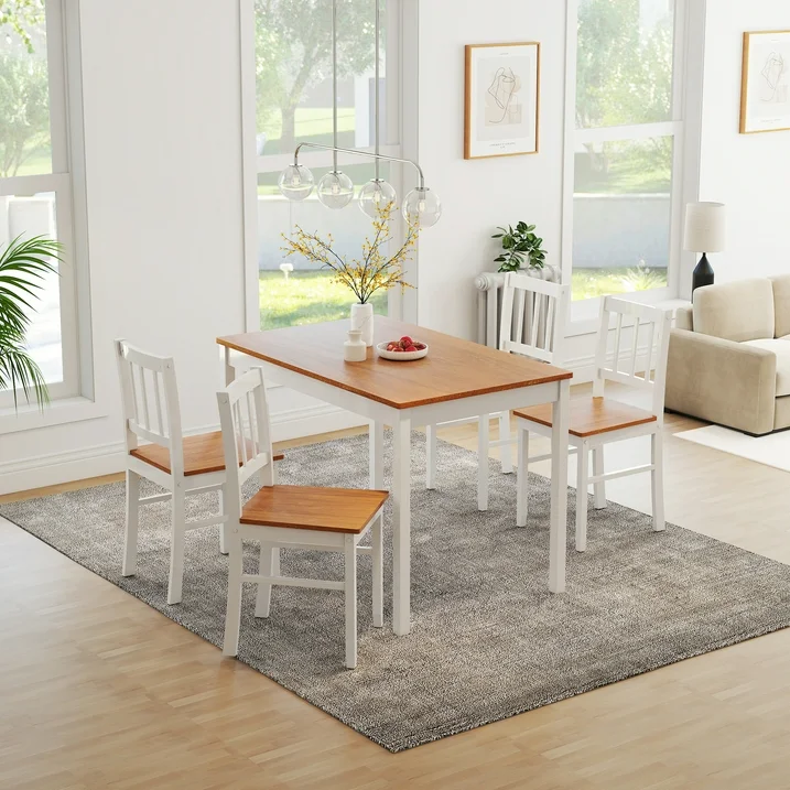 Joywind 5-Piece Solid Wood Dining Set – Rectangular Dining Table with 4 Chairs, Modern Brown Design for Kitchen, Dining Room & Restaurant