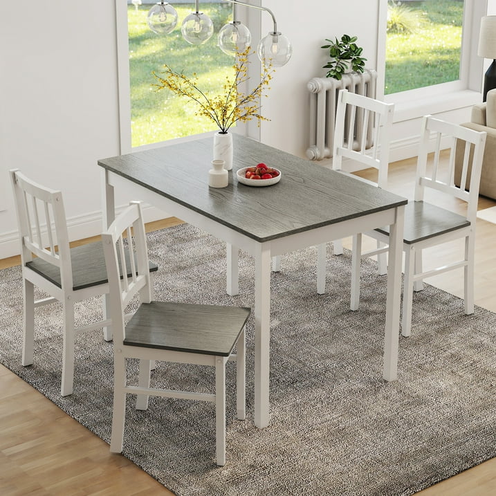 Joywind 5-Piece Solid Wood Dining Set – Rectangular Dining Table with 4 Chairs, Modern Brown Design for Kitchen, Dining Room & Restaurant