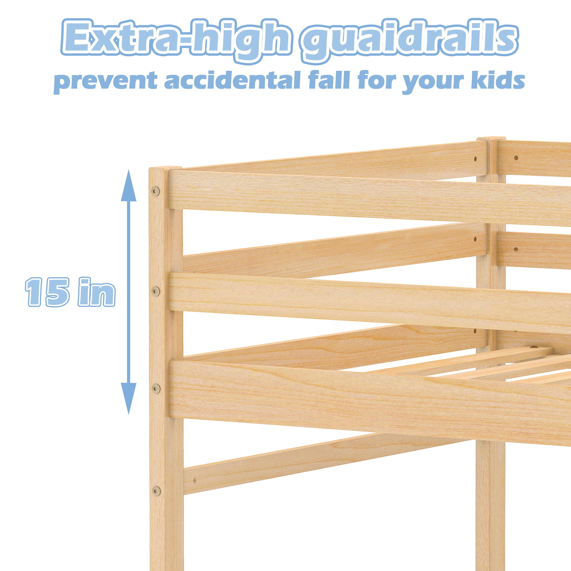 Joywind Solid Wood Low Bunk Bed Twin Over Twin with Storage Staircase, Safety Guardrails & Hanging Bar - Floor Bunk Beds for Kids, Boys, Girls, Juniors
