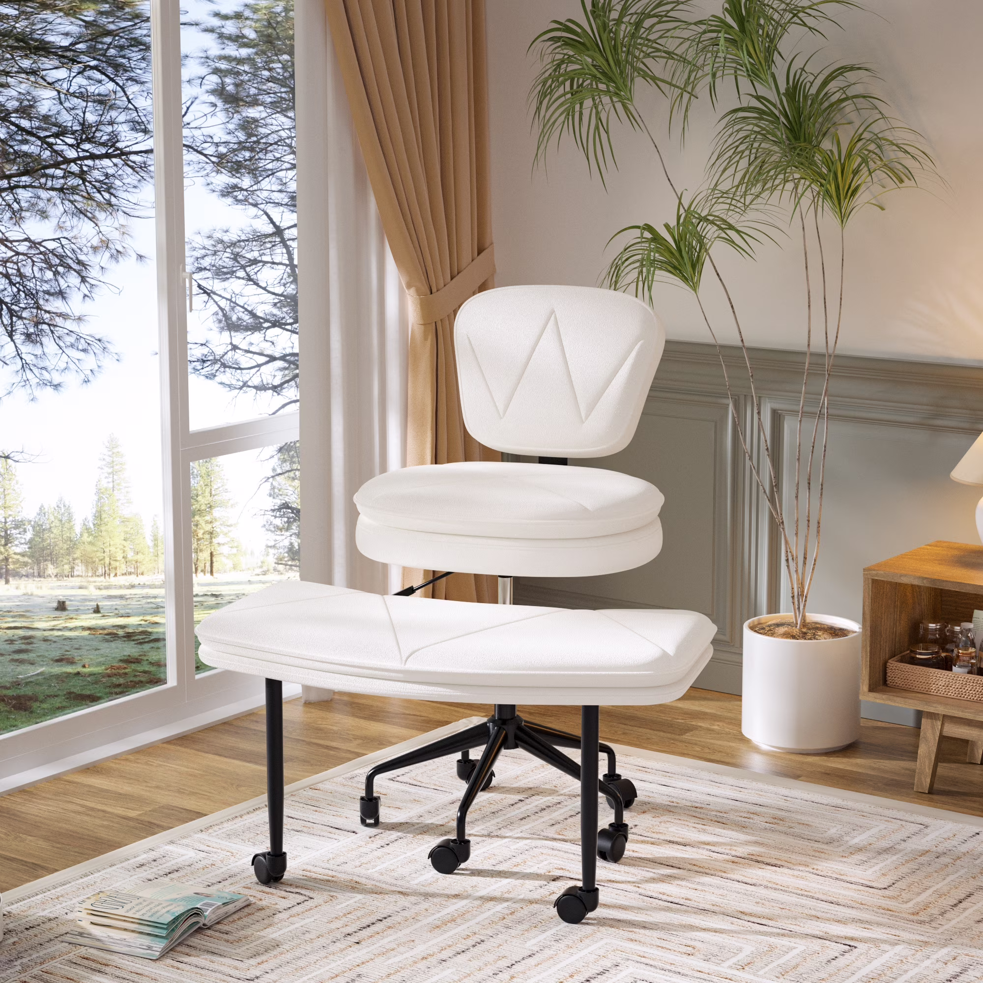 Joywind Ergonomic Cross Legged Swivel Chair, Height Adjustable ADHD & Meditation Chair with Wheels, Wide Kneeling Chair with Back Support & Footrest, Home and Office, White