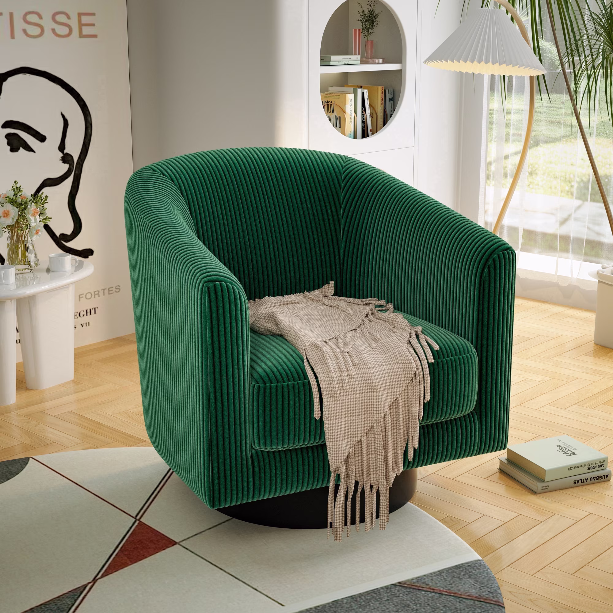 Joywind Corduroy Swivel Barrel Accent Chair, Modern Upholstered Barrel Chair for Living Room