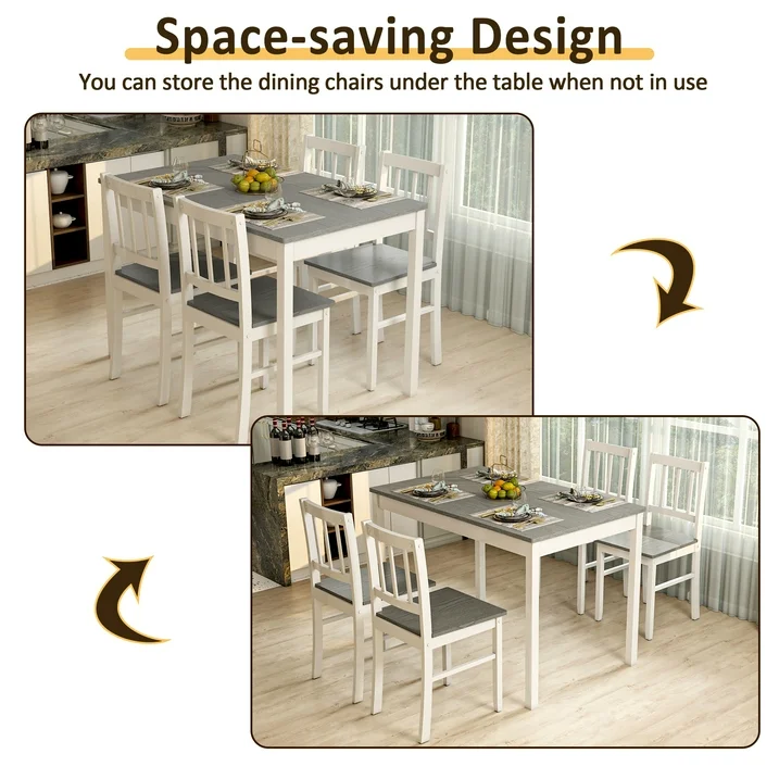 Joywind 5-Piece Solid Wood Dining Set – Rectangular Dining Table with 4 Chairs, Modern Brown Design for Kitchen, Dining Room & Restaurant