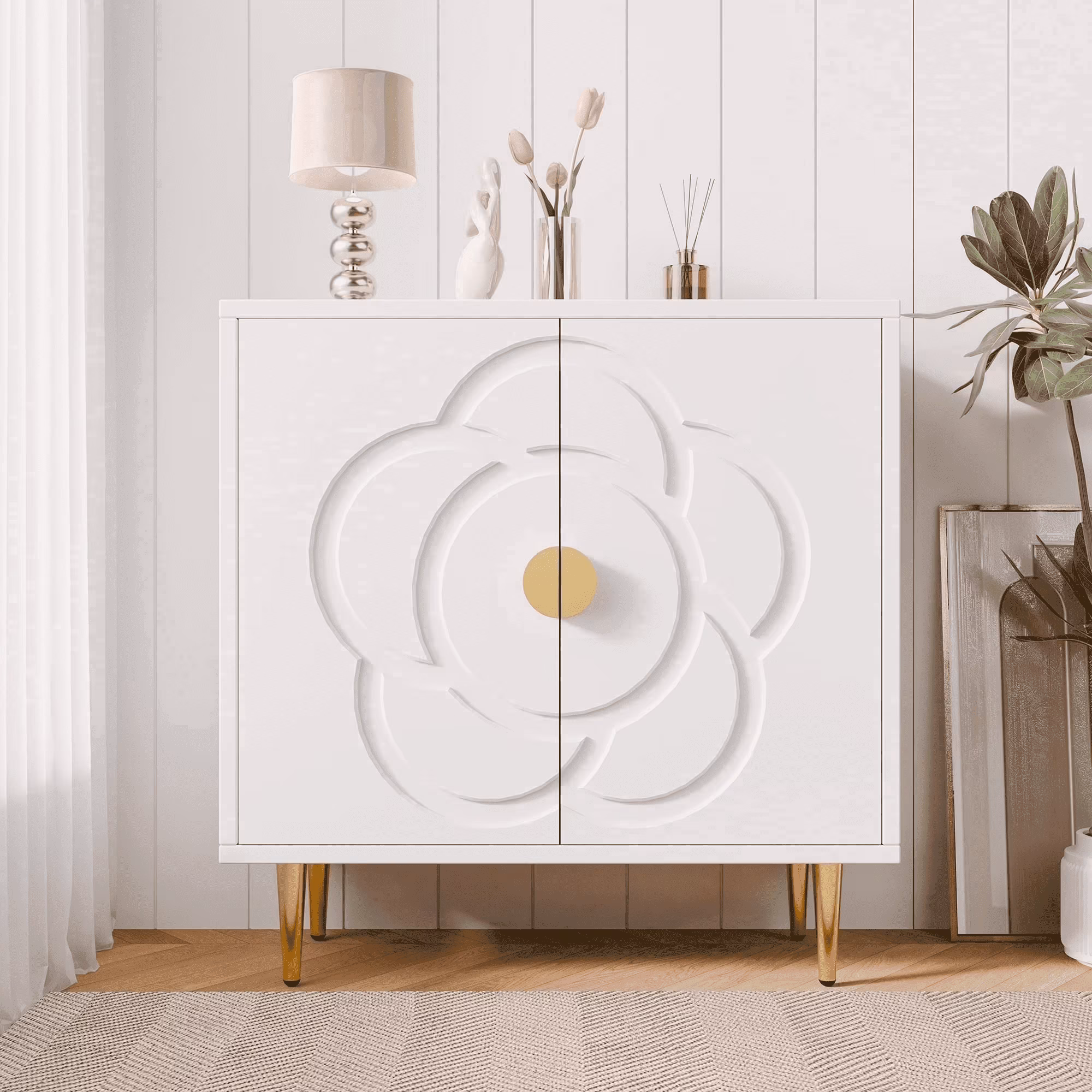 Joywind Floral Accent Cabinet with 2 Doors, Storage Sideboard Cabinet with Adjustable Shelves, Buffet Cabinet for Hallway, Living Room, Kitchen, Gray